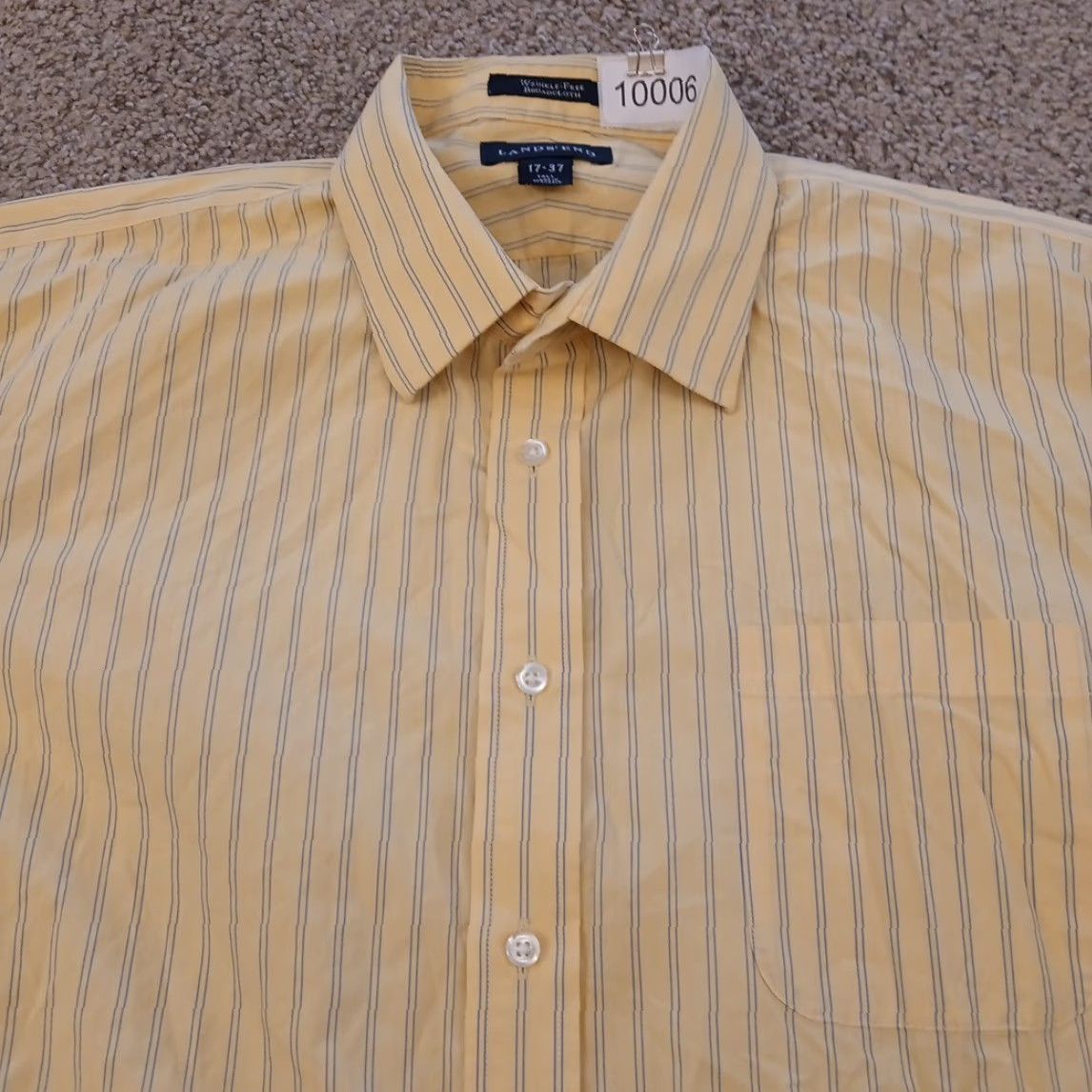 Lands' End Lands' End Shirt Mens 17 Tall Yellow Striped Long Sleeve Button-Up Size US XL / EU 56 / 4 - 2 Thumbnail