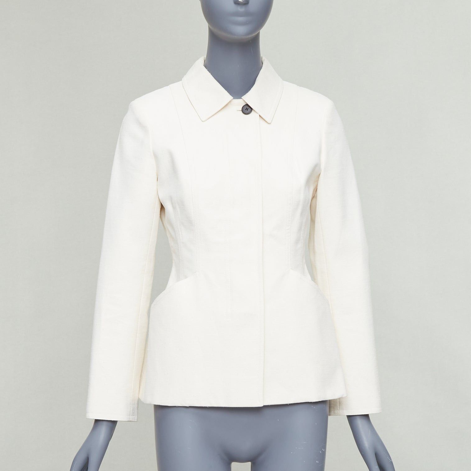 Dior CHRISTIAN DIOR Bar Jacket cream cotton blend canvas contour jacket FR36 S Size S / US 4 / IT 40 - 1 Thumbnail