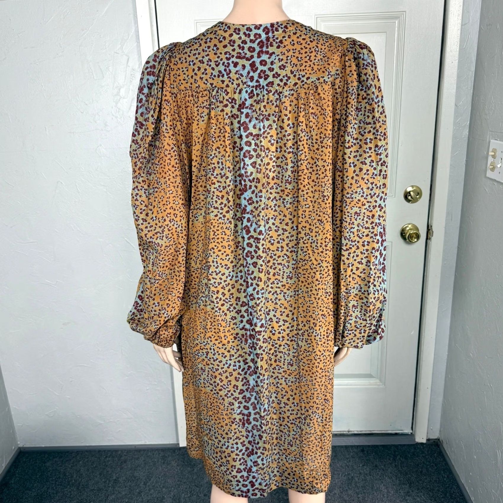 Ulla Johnson Ulla Johnson Dress Mini L/S Balloon Sleeve Blue Animal Print V-Neck M Womens Size M / US 6-8 / IT 42-44 - 4 Thumbnail