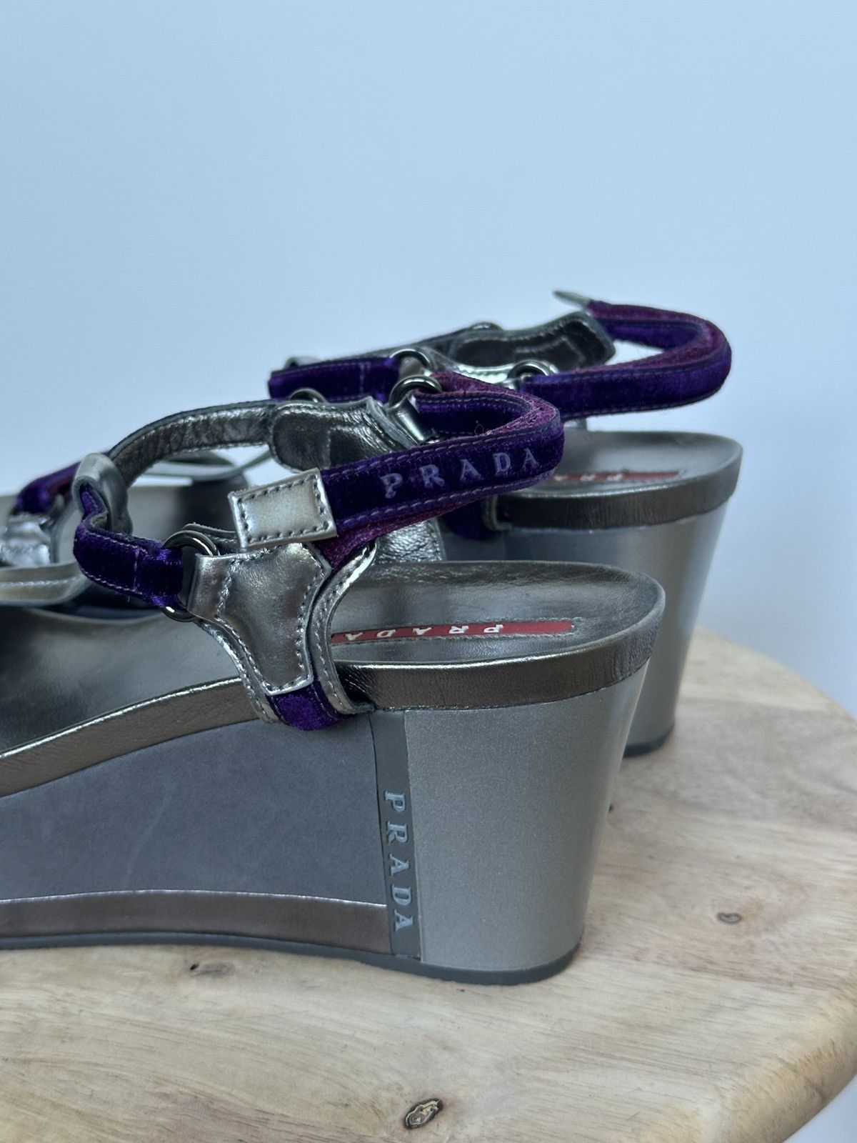 Prada Prada wedge sandals leather velvet grey / purple with box Size US 6 / IT 36 - 9 Thumbnail