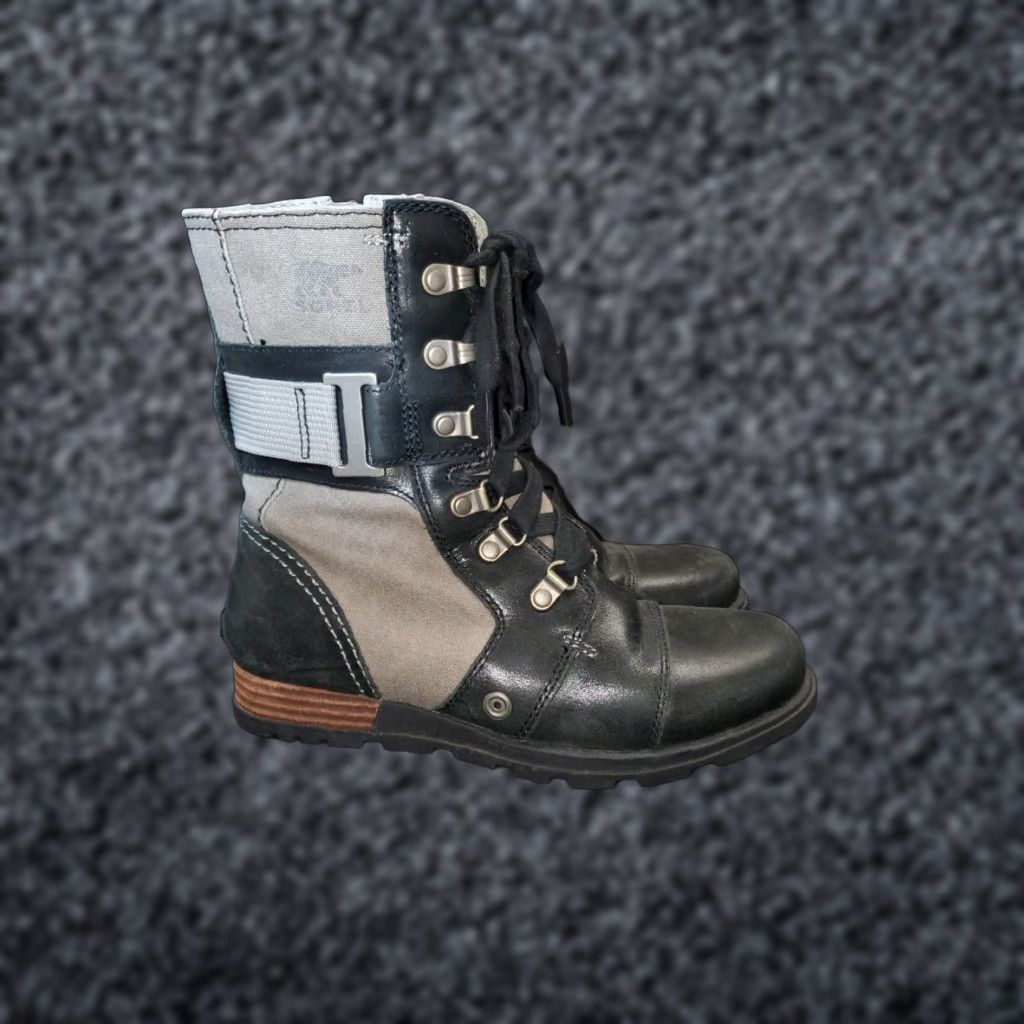 SOREL Sorel Major Carly Lace Up Leather Canvas Boot Womens Size 6 Black Beige Size US 6 / IT 36 - 1 Thumbnail