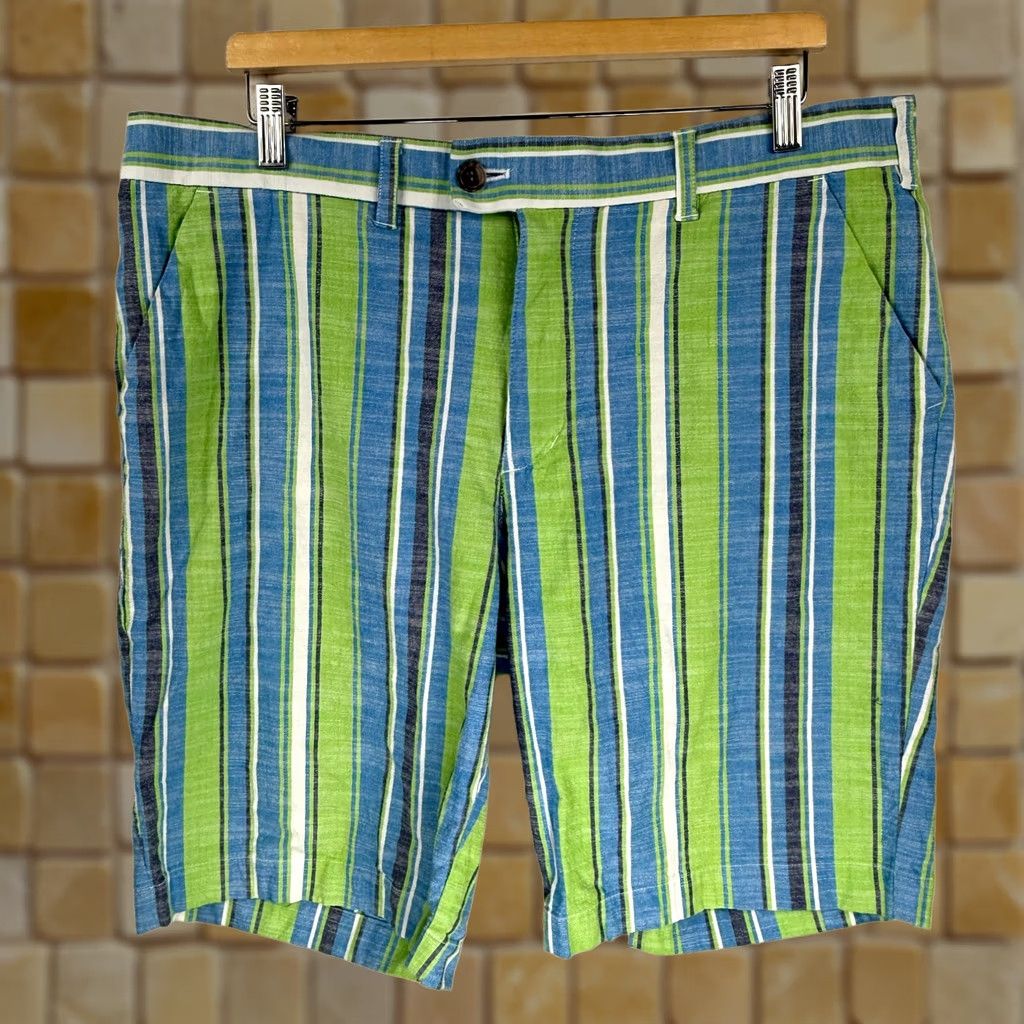 Vintage Loudmouth Golf Shorts Men’s 38 Striped Green Blue Cotton Preppy Stretch Casual Size US 38 / EU 54 - 1 Thumbnail