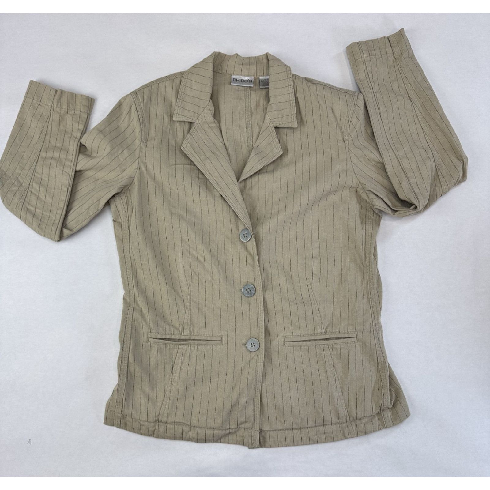 Chicos Grunge Chicos Cotton Cinched Waist Blazer 0 Neutral Preppy Size XS / US 0-2 / IT 36-38 - 2 Thumbnail