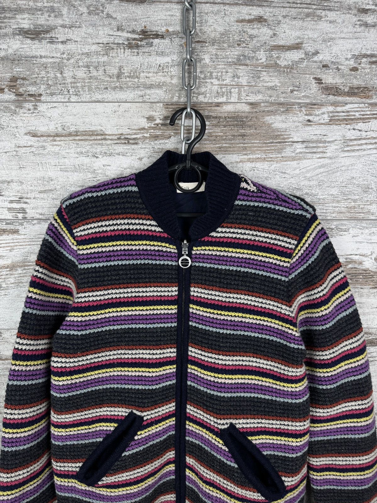 Folk Mens Vintage Folk reversible knitted bombers sweater jacket Size US S / EU 44-46 / 1 - 3 Thumbnail