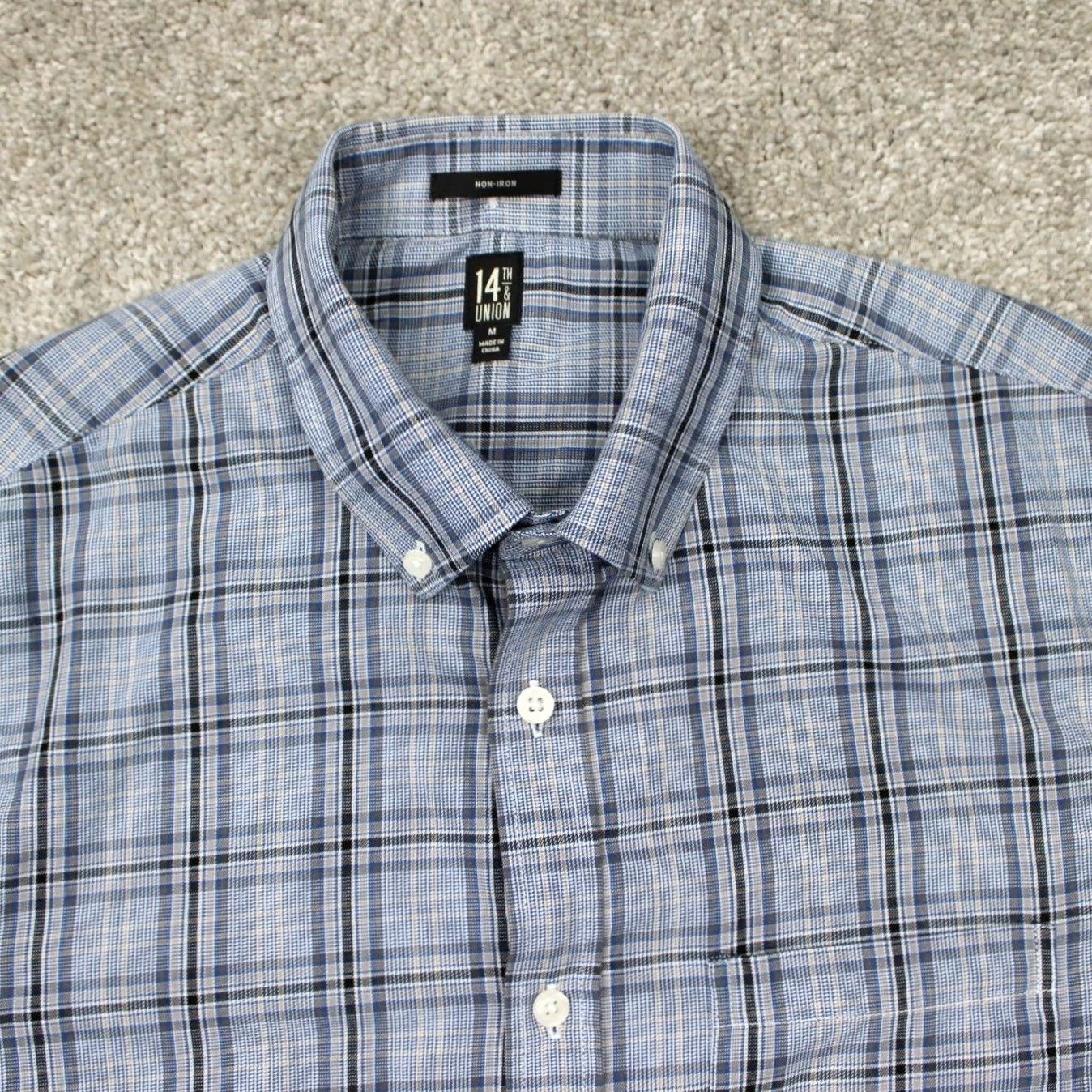 Vintage 14th & Union Shirt Mens Medium Blue/Black Non-Iron 100% Cotton L/S Button Down Size US M / EU 48-50 / 2 - 6 Thumbnail