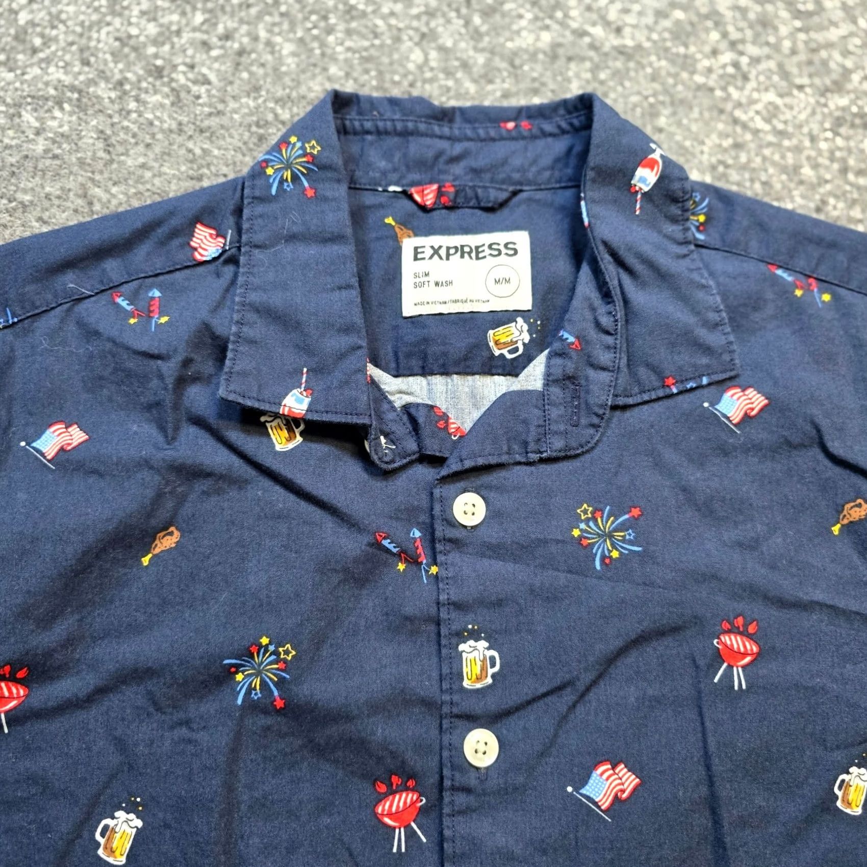 Express Express Shirt Mens Medium Blue Slim Fit Button Short Sleeve USA 4th Of July Size US M / EU 48-50 / 2 - 2 Thumbnail