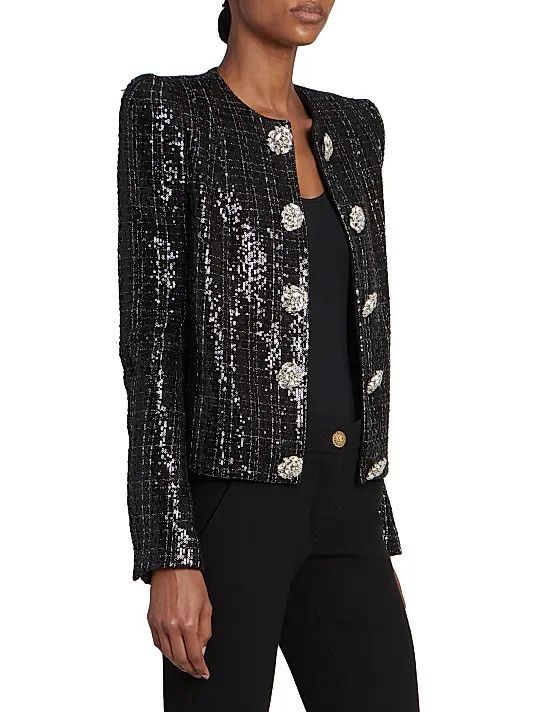 Balmain o1s1wg110825 Glitter Tweed Jacket in Black Size L / US 10 / IT 46 - 3 Thumbnail