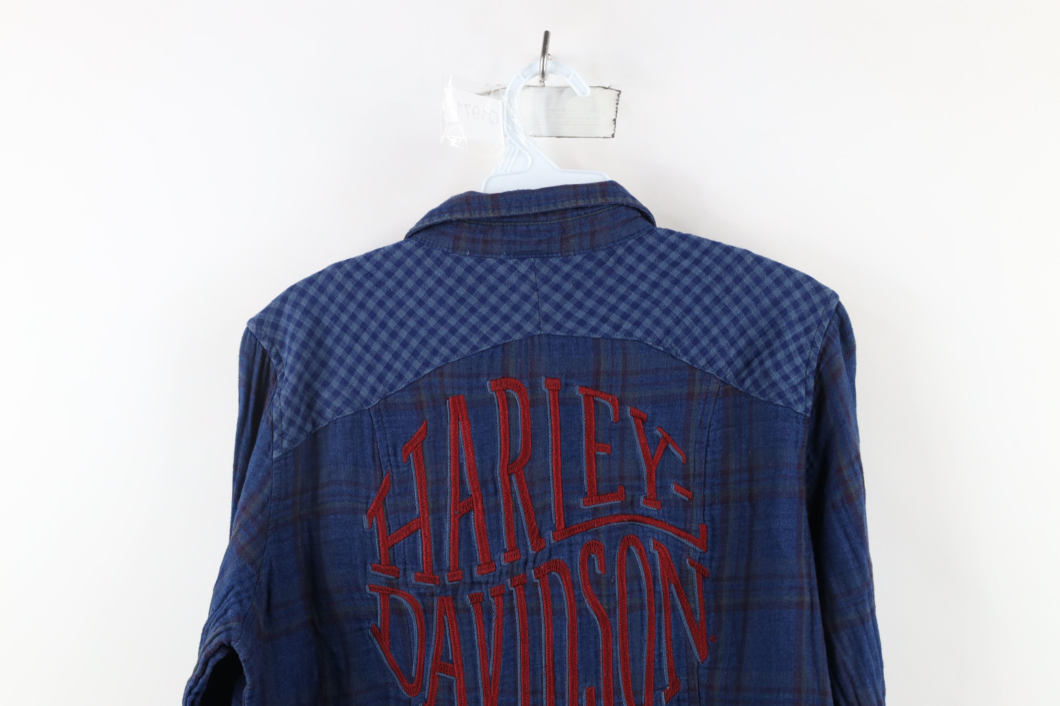 Harley Davidson × Vintage Vintage Harley Davidson Western Flannel Button Shirt Plaid Size L / US 10 / IT 46 - 12 Thumbnail