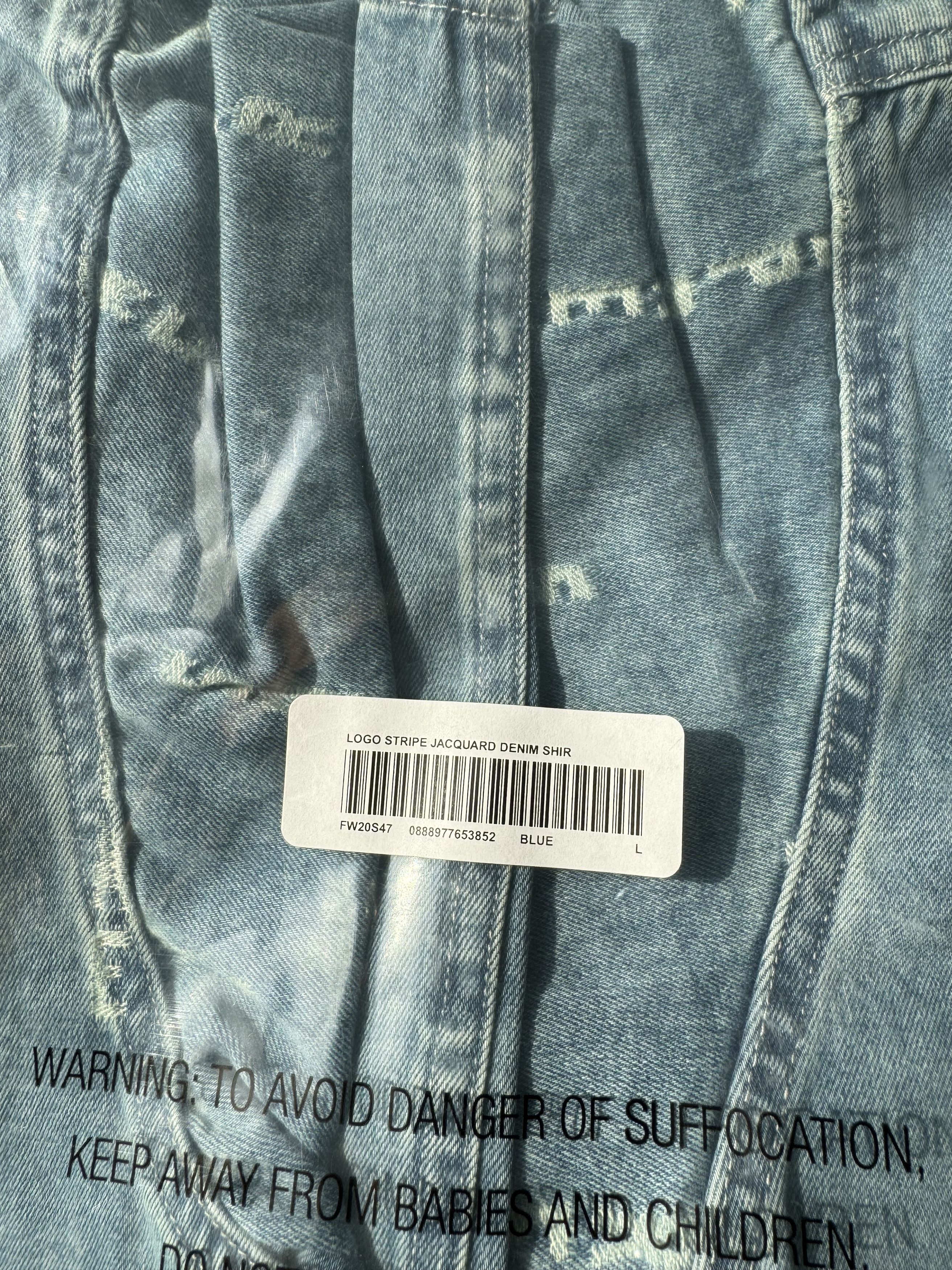 Supreme Logo Stripe Jacquard Denim Shirt L - coffeafoods.com