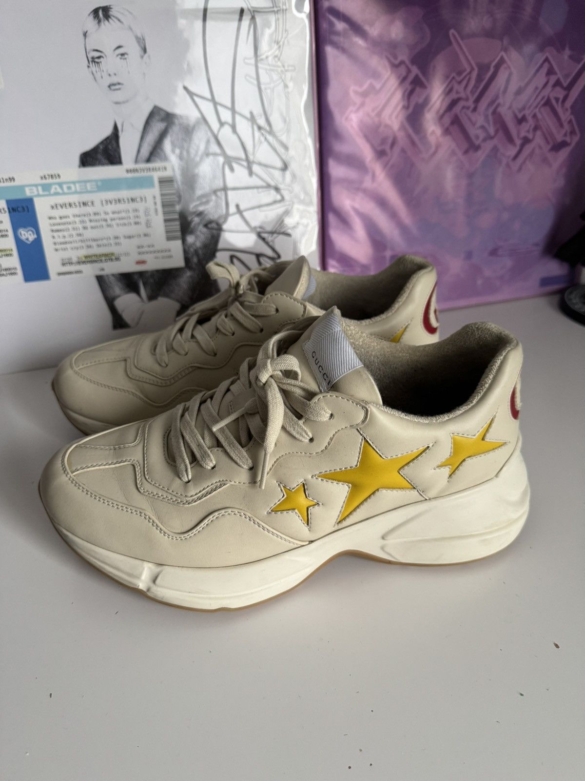 Gucci Gucci Rhyton Star Leather Sneakers Cream Yellow Luxury Size US 8.5 / EU 41-42 - 2 Thumbnail