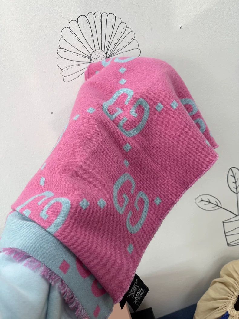 Gucci Gucci Pink Blue Color Block GG Logo Scarf-2506 Size ONE SIZE - 2 Thumbnail