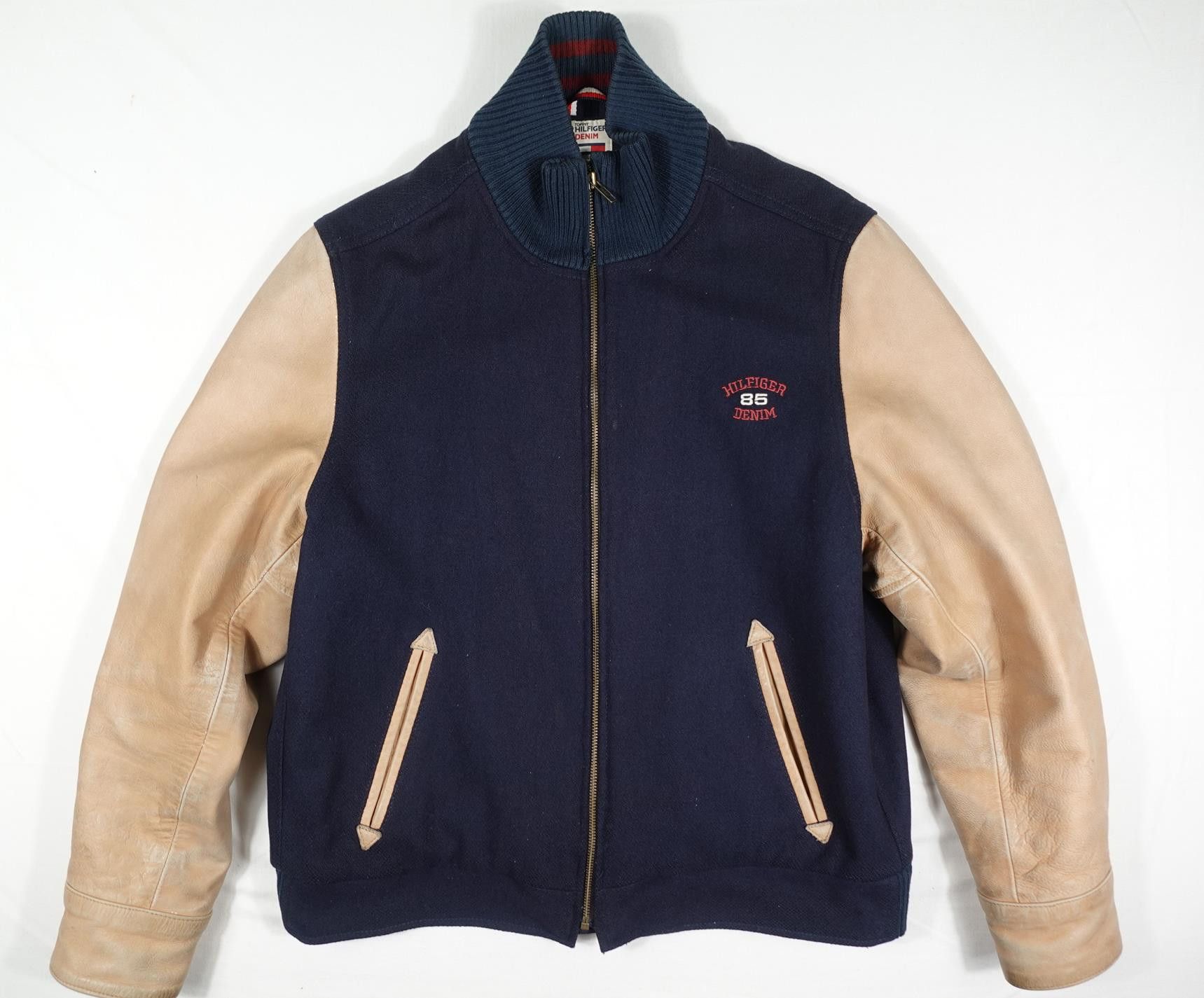 Tommy Hilfiger Tommy Hilfiger Denim Jacket Varsity Leather Wool Vintage S Size US S / EU 44-46 / 1 - 1 Thumbnail
