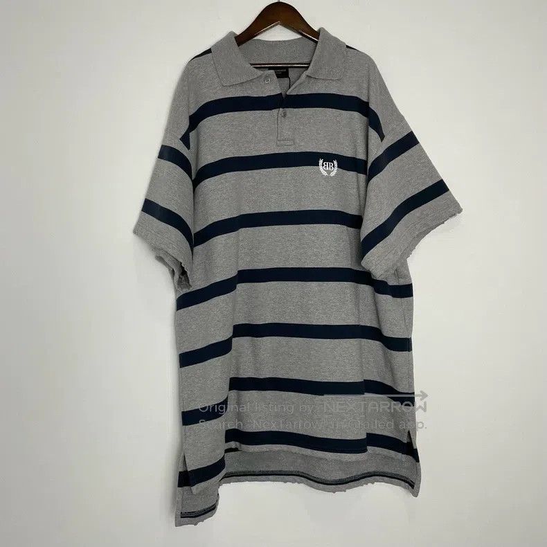 Balenciaga Balenciaga Gray and blue striped polo short-sleeved shirt Size US M / EU 48-50 / 2 - 1 Thumbnail