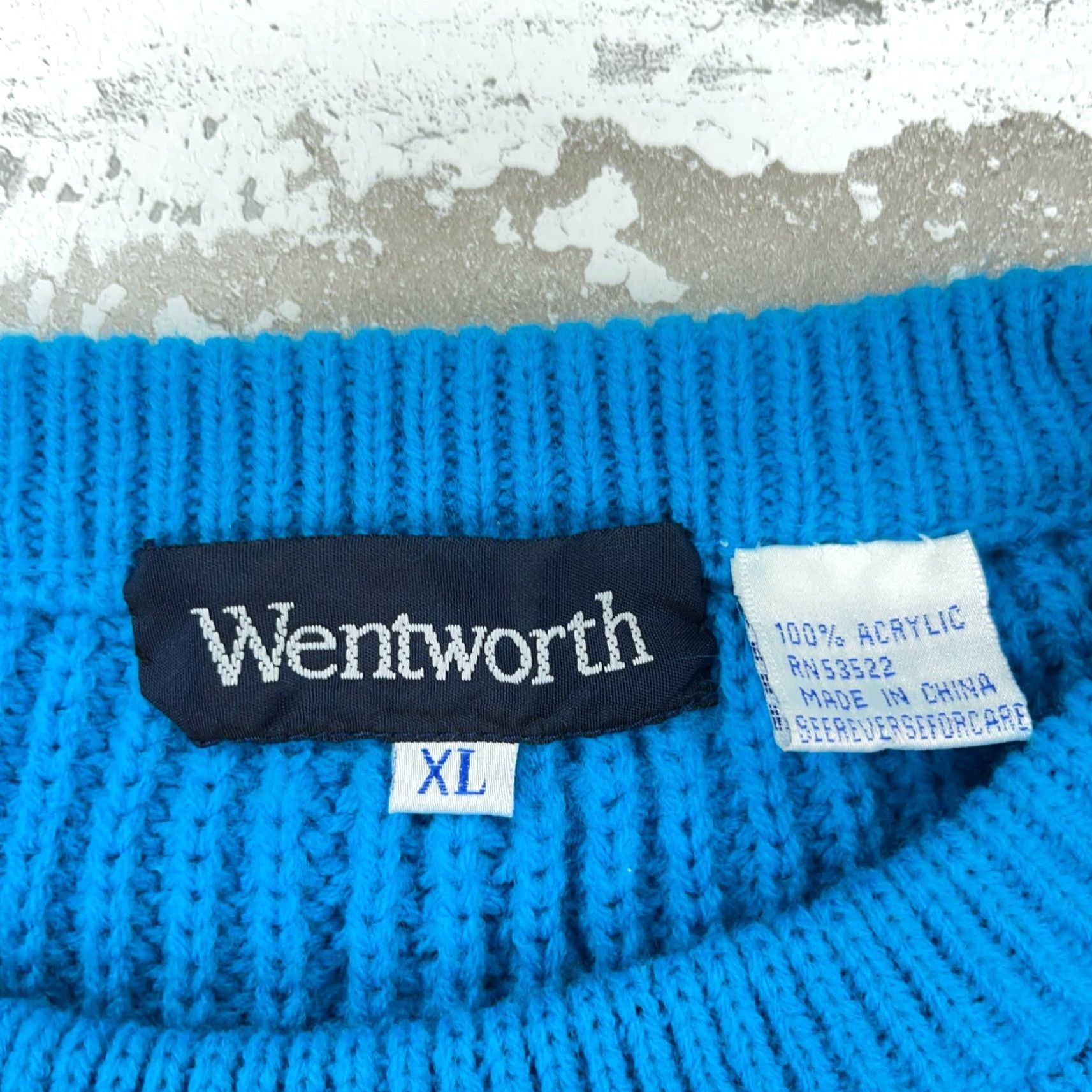 Vintage VINTAGE Wentworth Sweater Men XL Blue Acrylic Chunky-Knit Crew Neck Pullover Logo Embroidered Zipper Pattern Solid Wool? Size US XL / EU 56 / 4 - 5 Thumbnail