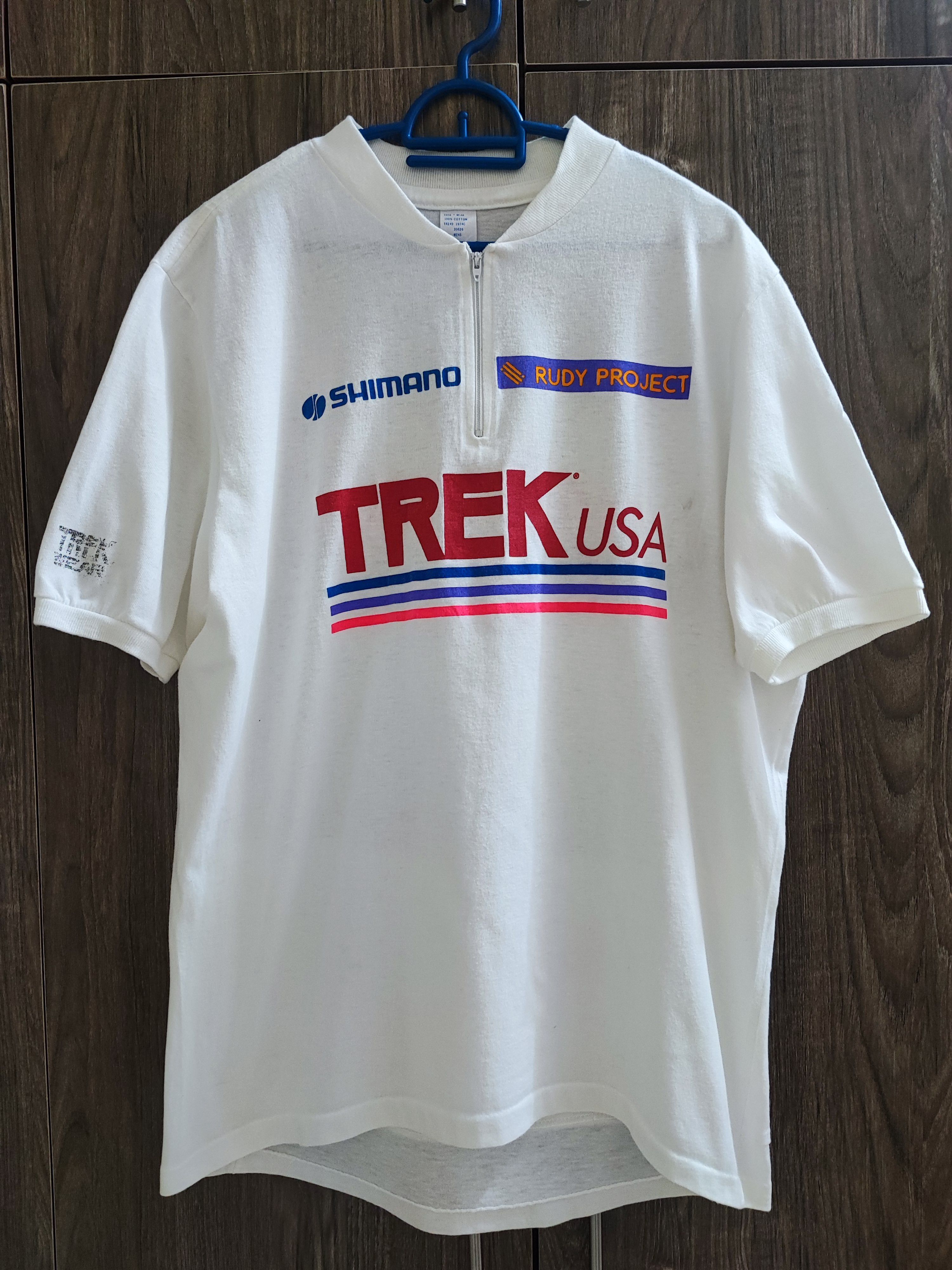 image of Vintage 80's Trek Wear Usa Shimano Cycling Jersey in White, Men's (Size XL)