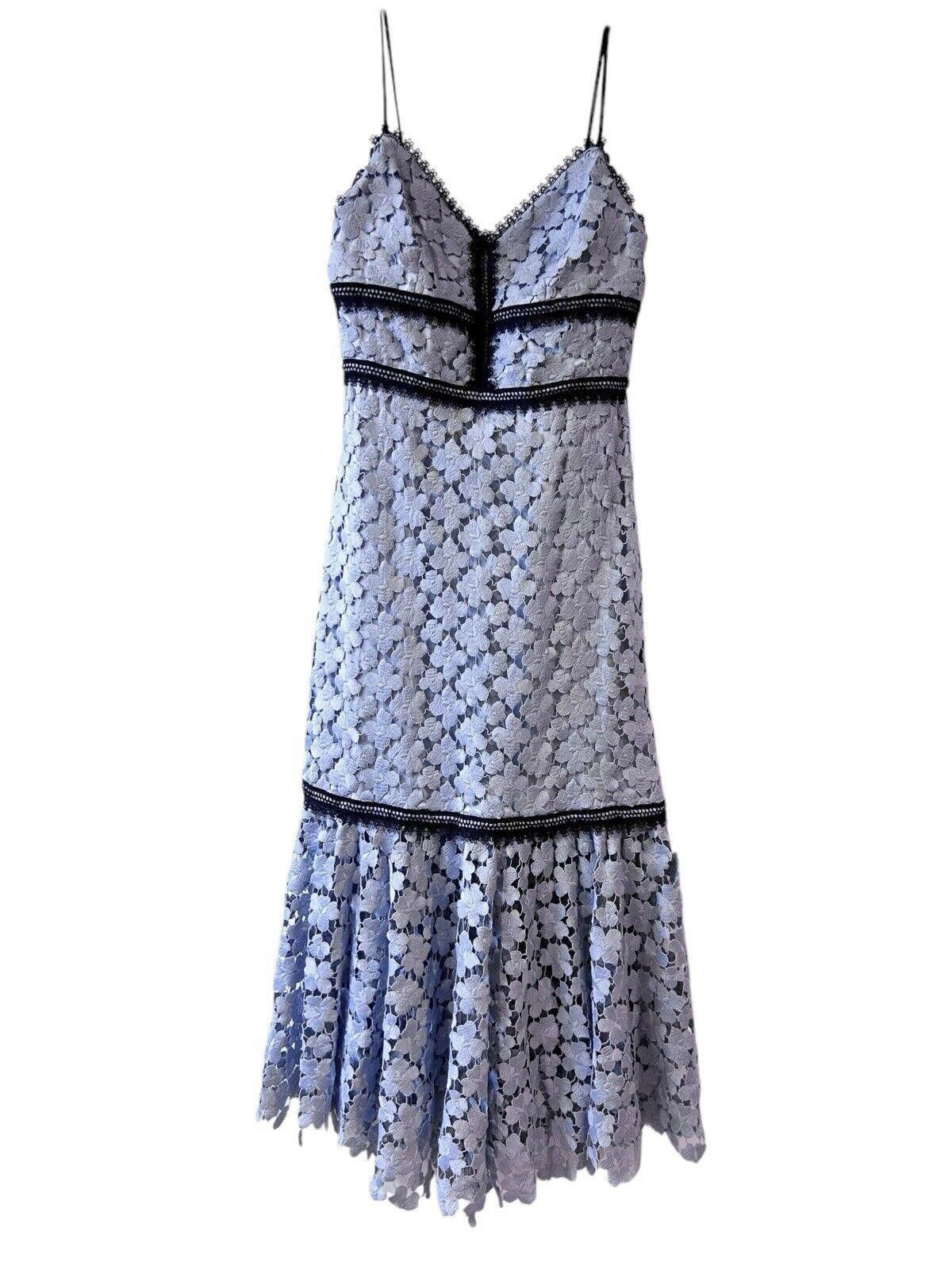 Designer Jill Stuart Blue Lace Crochet Elle Cocktail Midi Dress Sz 4 Size S / US 4 / IT 40 - 2 Thumbnail