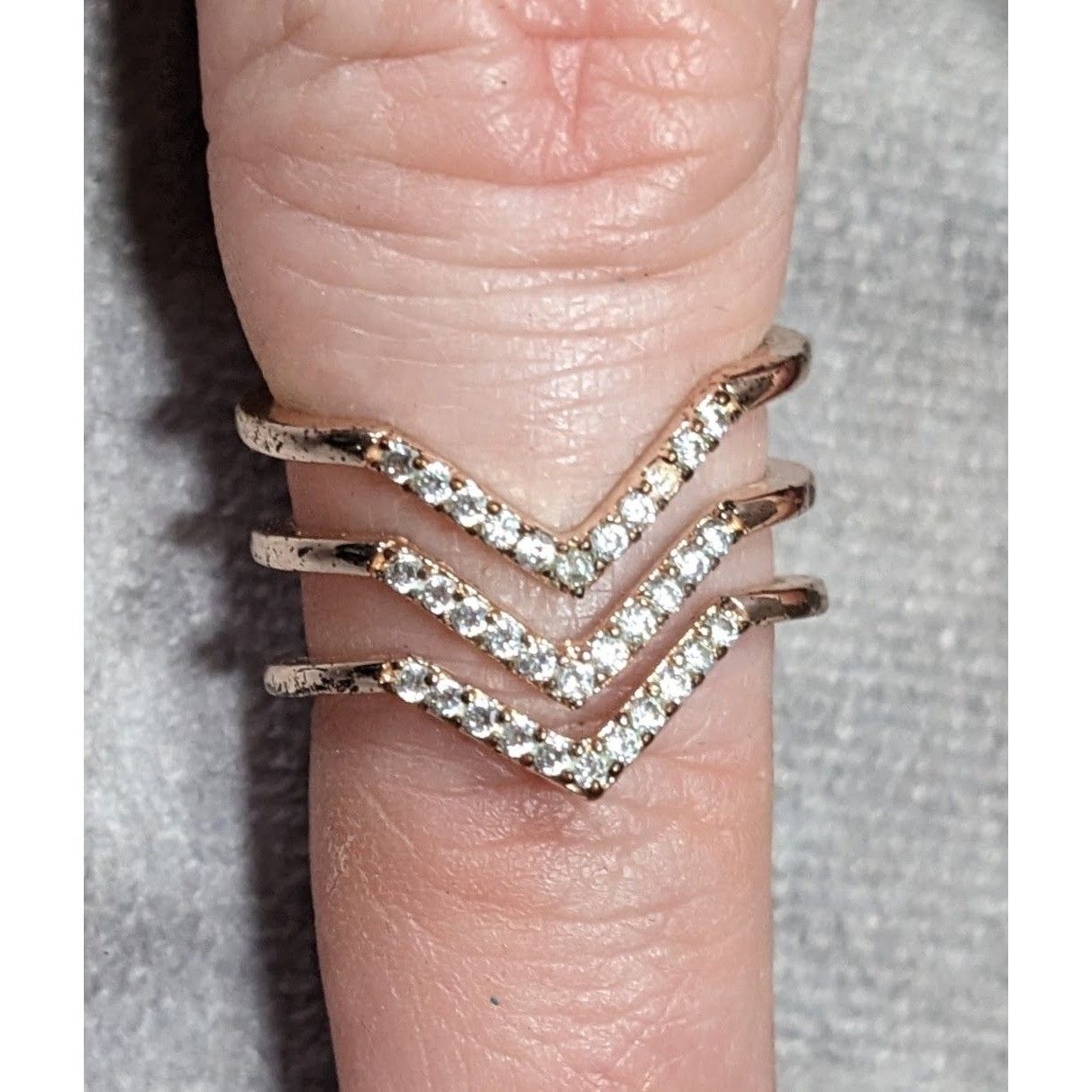Other Elegant Glam Triple Chevron Gold Tone Rhinestone Ring Size ONE SIZE - 8 Thumbnail