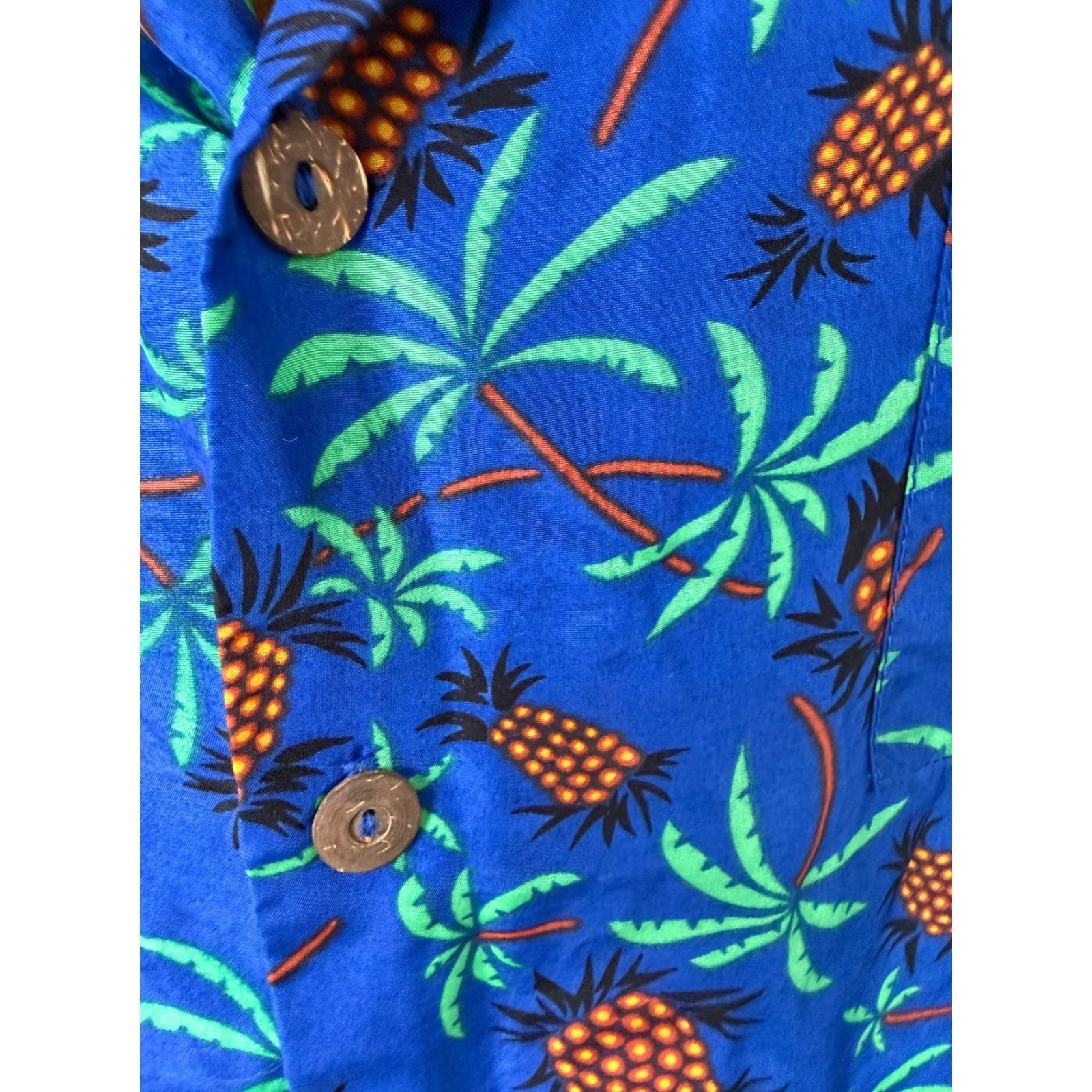 Vintage VINTAGE Minee Mo Pineapple Hawaiian Shirt Men Large Camp Palm Tree Silky Polyester Blue Short Sleeve Button-Up Collared Size US L / EU 52-54 / 3 - 4 Thumbnail