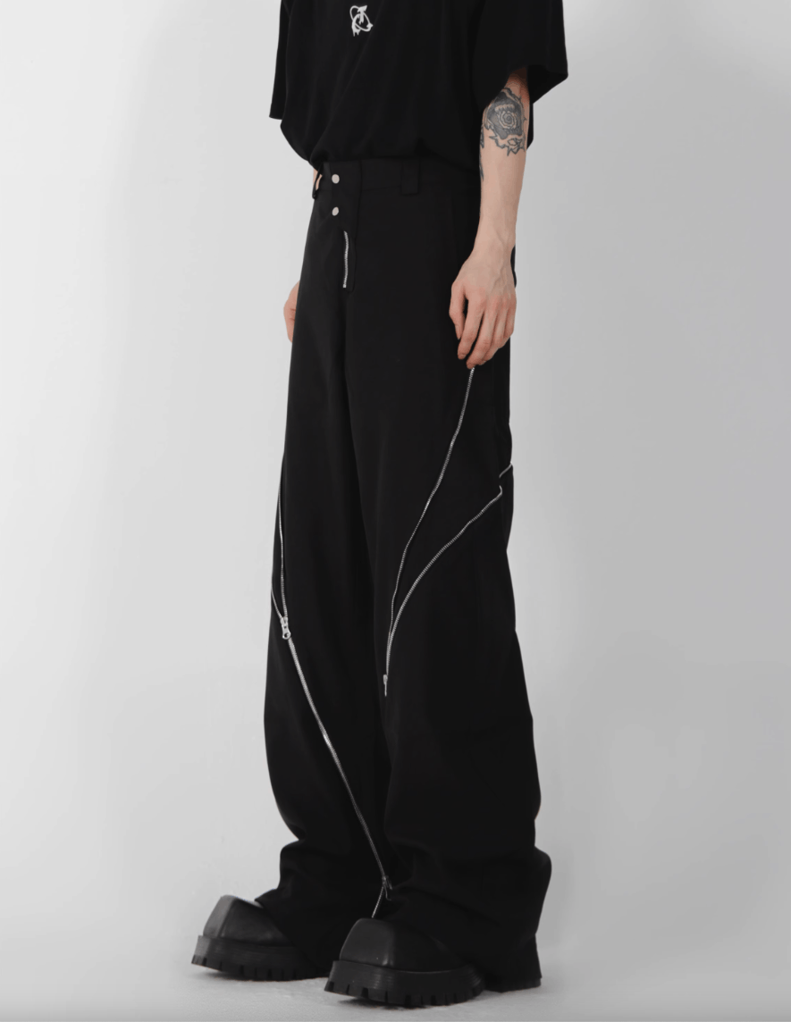 Vision Streetwear Y2K Black Zippered Baggy Wide Leg Casual Pants Size US 34 / EU 50 - 2 Thumbnail