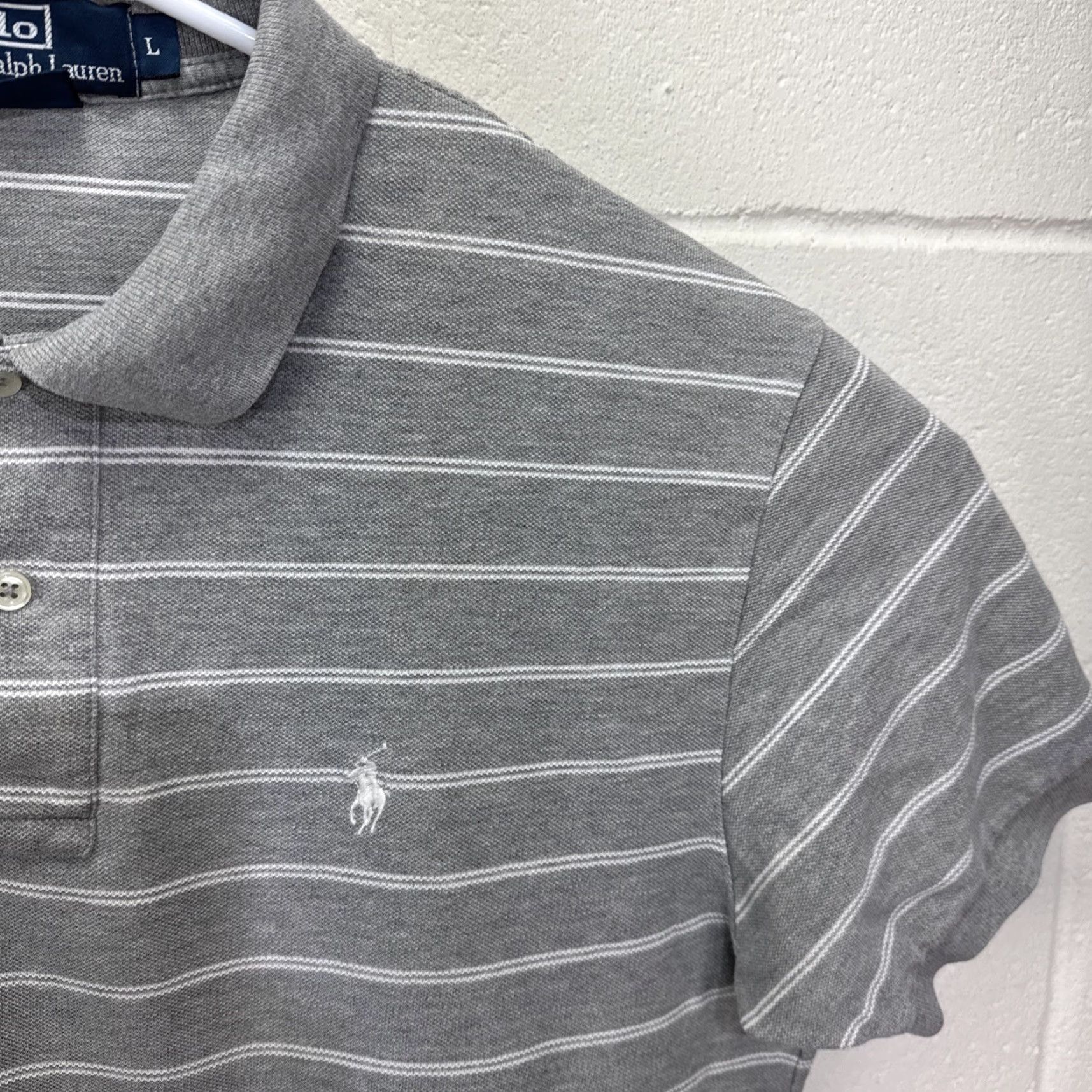 Polo Ralph Lauren VINTAGE Polo Ralph Lauren Polo Shirt Men Large Gray Striped White Pony Logo Casual Business 100% Cotton Size US L / EU 52-54 / 3 - 5 Thumbnail