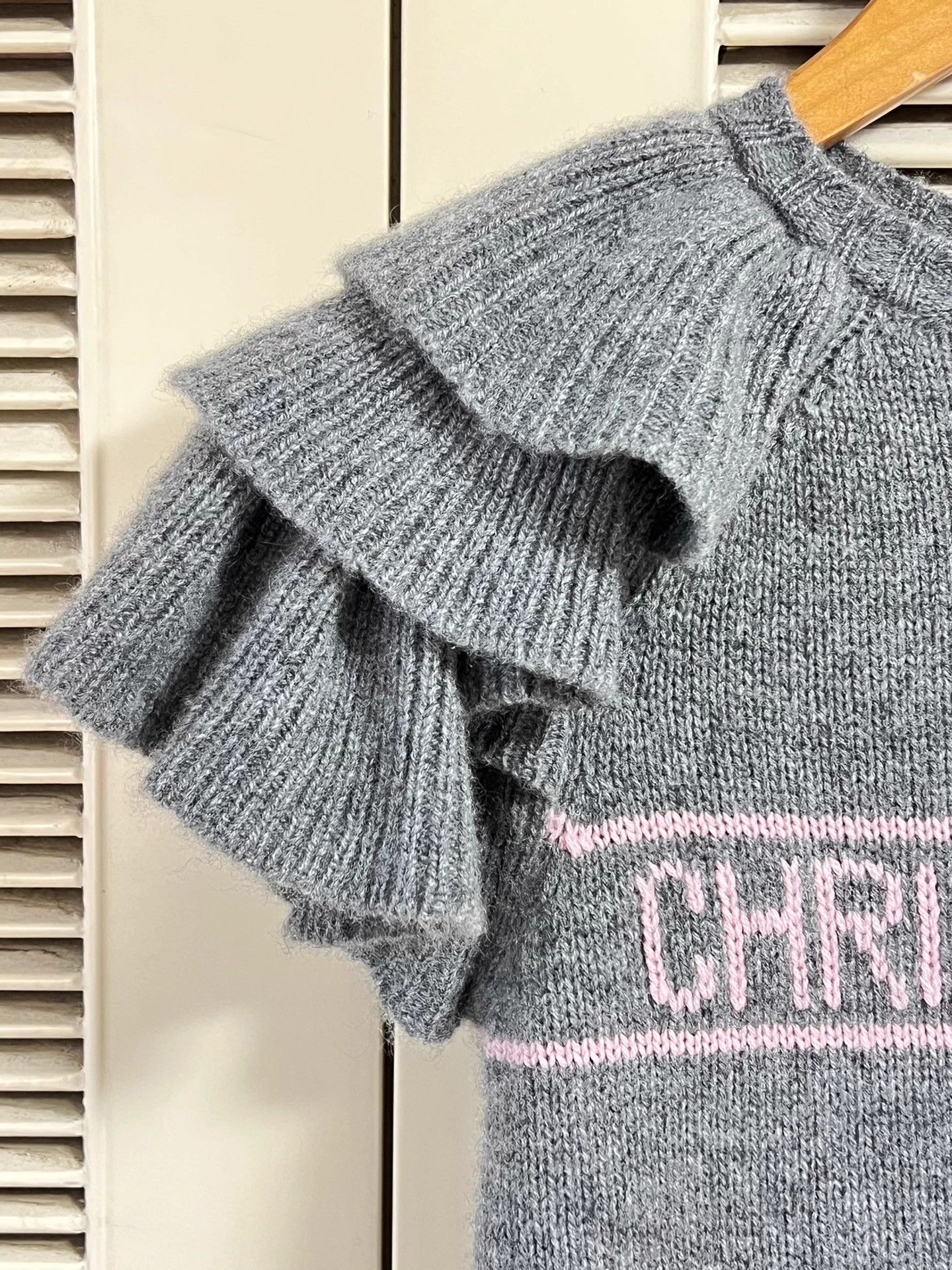 Dior Dior Gray Cashmere Short-Sleeve Ruffled Star Logo Knit 34 Size XS / US 0-2 / IT 36-38 - 5 Thumbnail