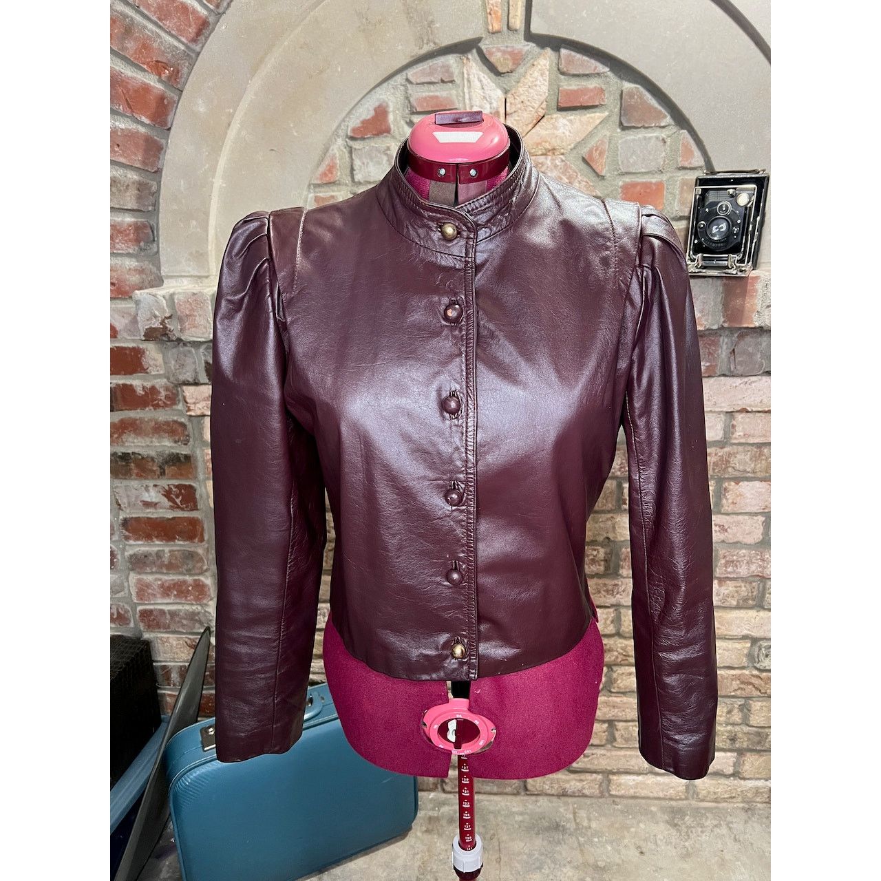 High Sierra leather Jacket OXBLOOD red burgundy wine cropped puff sleeve Size XL / US 12-14 / IT 48-50 - 3 Thumbnail