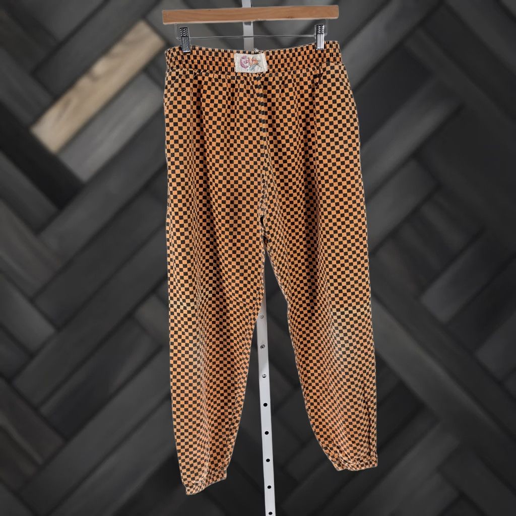 Vintage C-YA in California Vintage Pants L USA Orange Checkerboard Jogger 80s Skater Art Parachute Cotton Hip Hop Mens L Orange 1980s USA Size US 31 - 1 Thumbnail