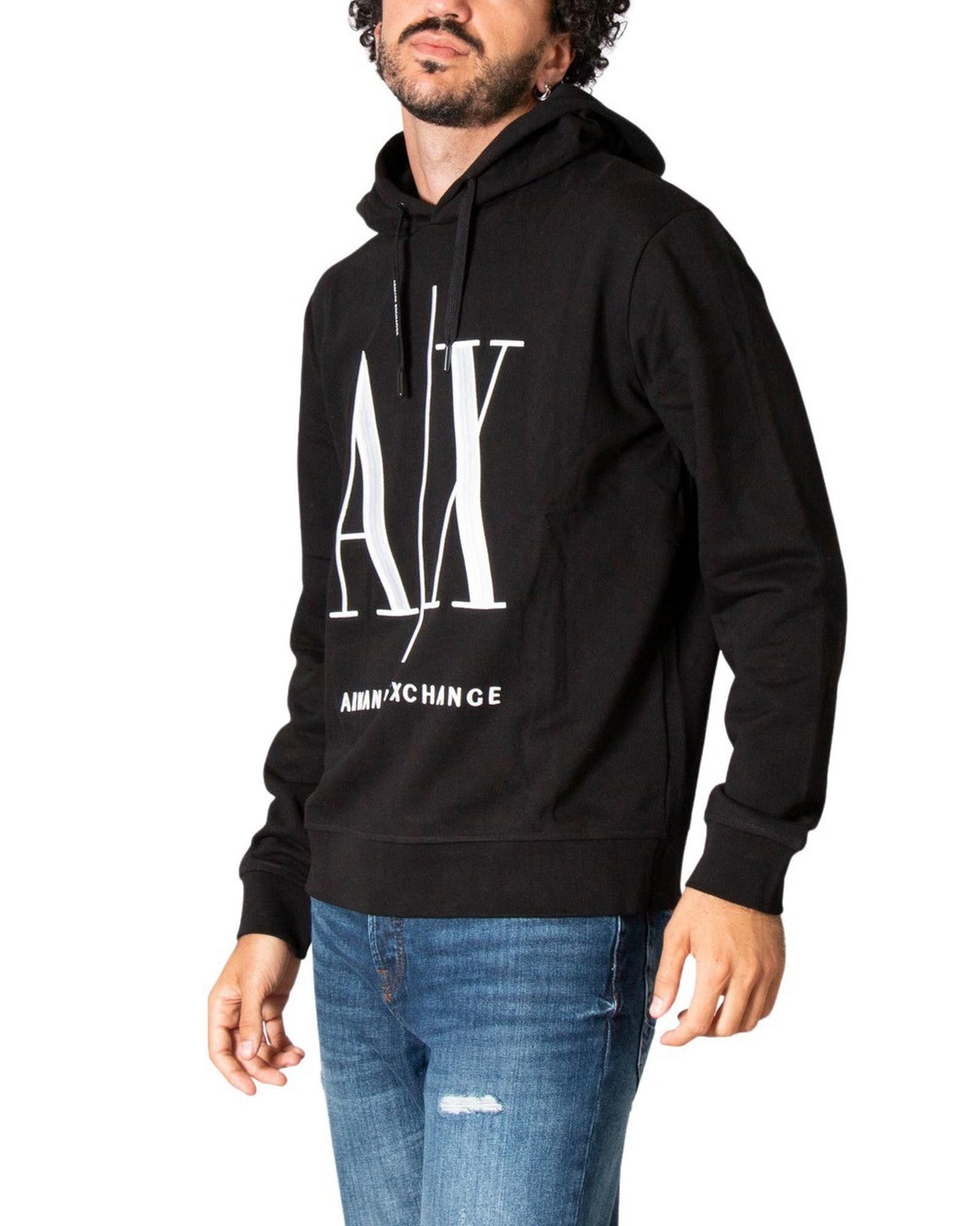 Image of Armani Exchange Print Hooded Sweatshirt in Black, Men's (Size XL)