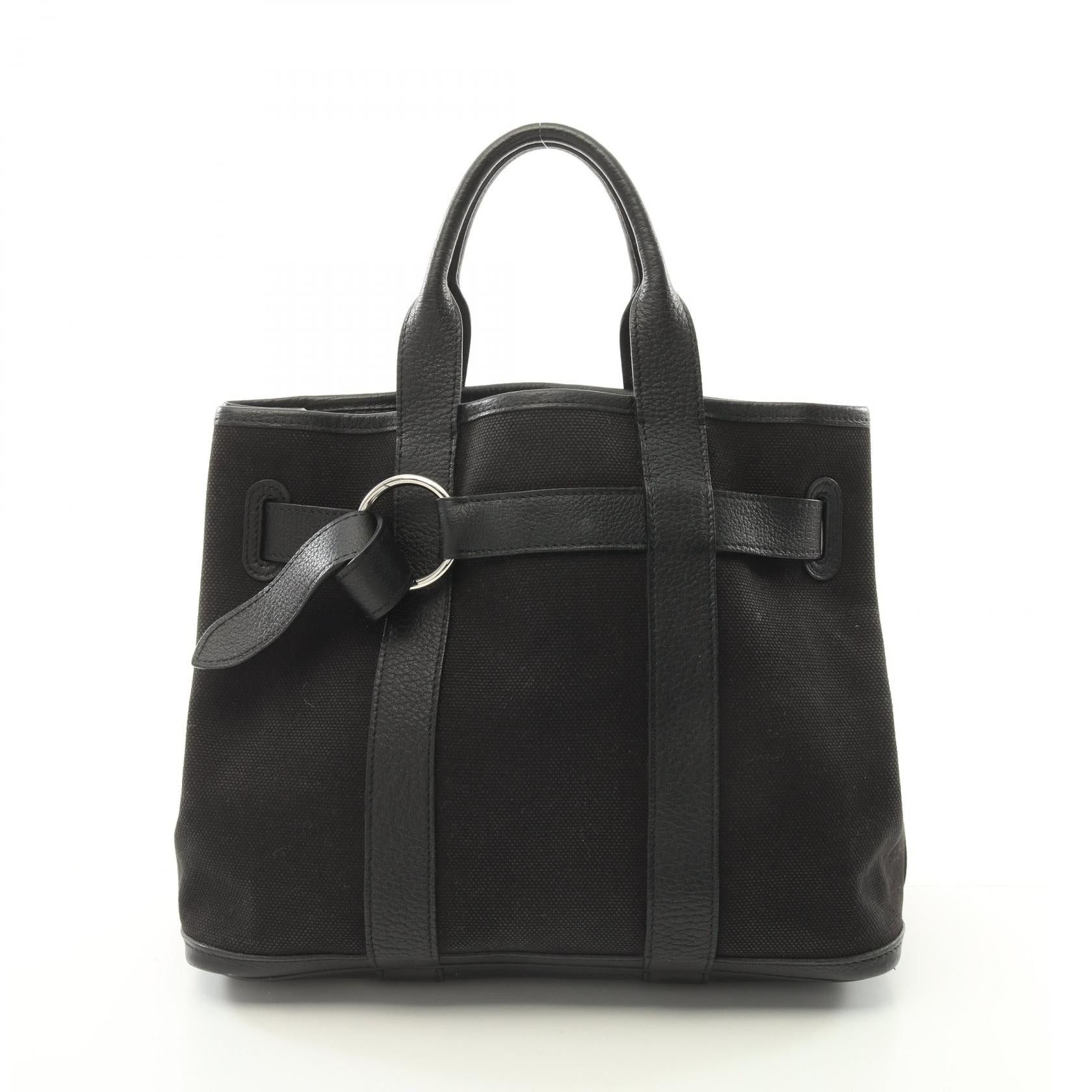 Hermes Petite Santur Pm Handbag Tote Bag Canvas Leather Black Silver Hardware J Carved Stamp, Women's