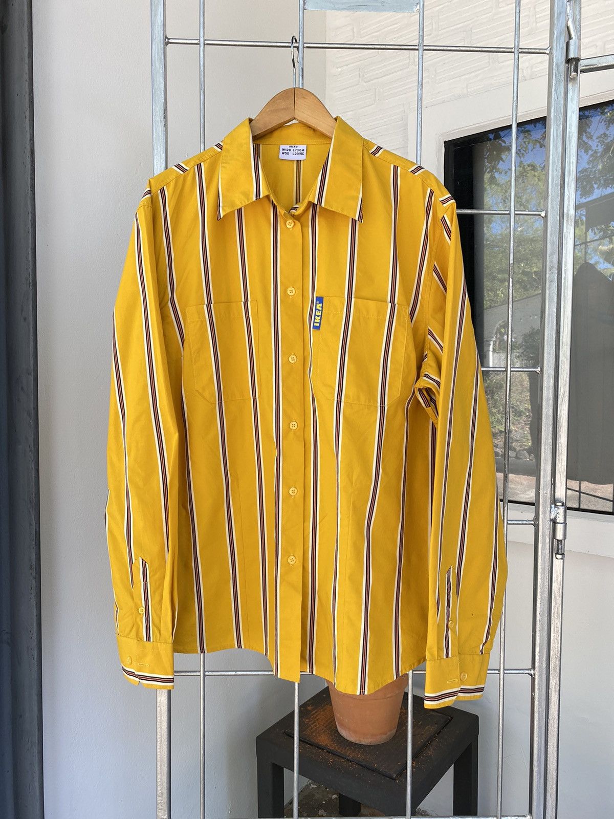 Lot of 2 Ikea Mens Yellow Stripe Long Sleeve Uniform authentic Work Shirts - Sz XL W46 L32