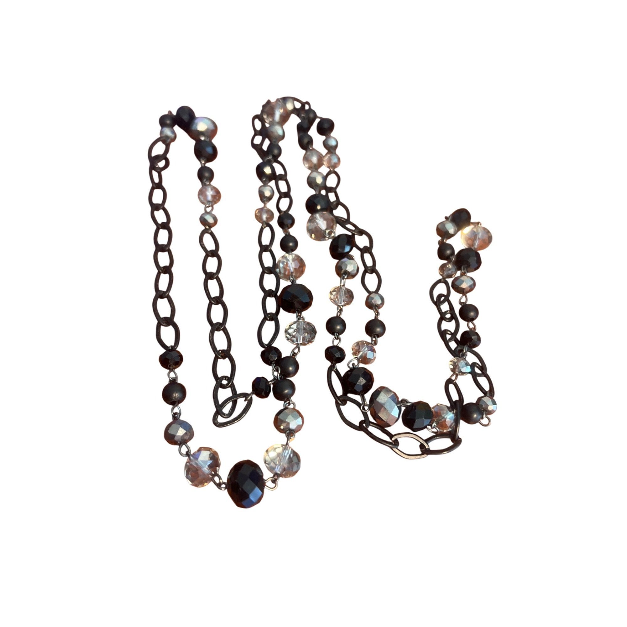 Other Black Chain Necklace Clear Silver Glass Faceted Beads No Cla Size ONE SIZE - 1 Thumbnail