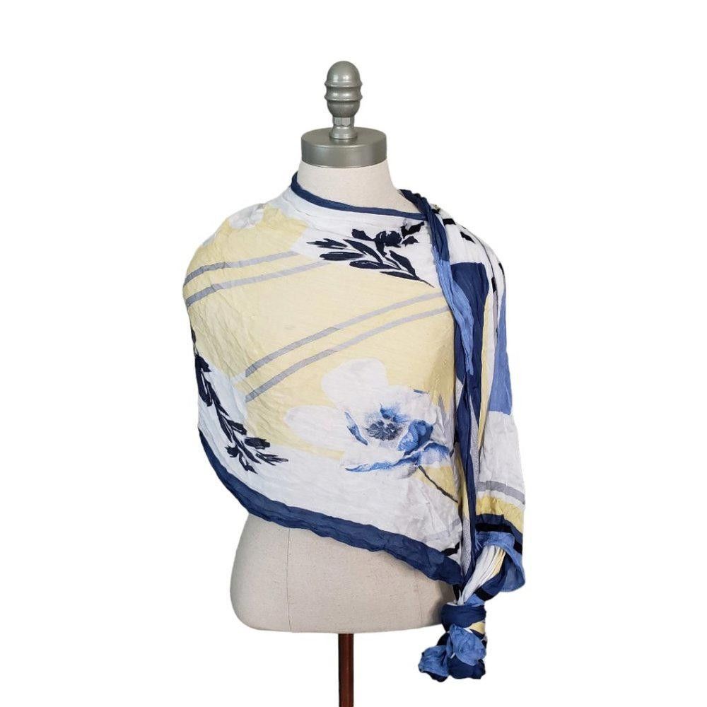 Designer CT854 White House Black Market Floral Blue & Yellow Wrap Size ONE SIZE - 1 Thumbnail