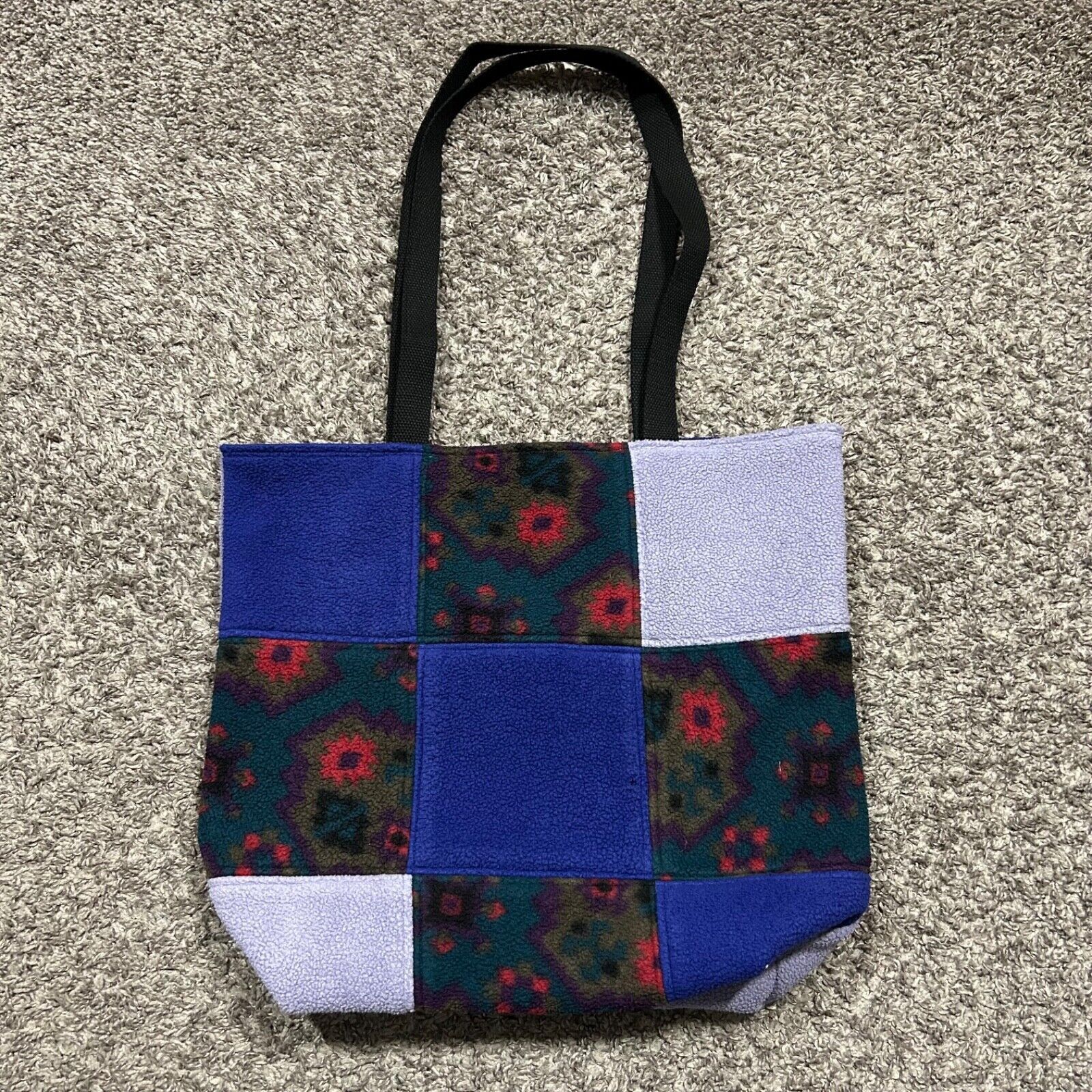 Handmade × Vintage Handmade Bag Patchwork Fleece Shoulder Bag Double Handle Size ONE SIZE - 3 Thumbnail