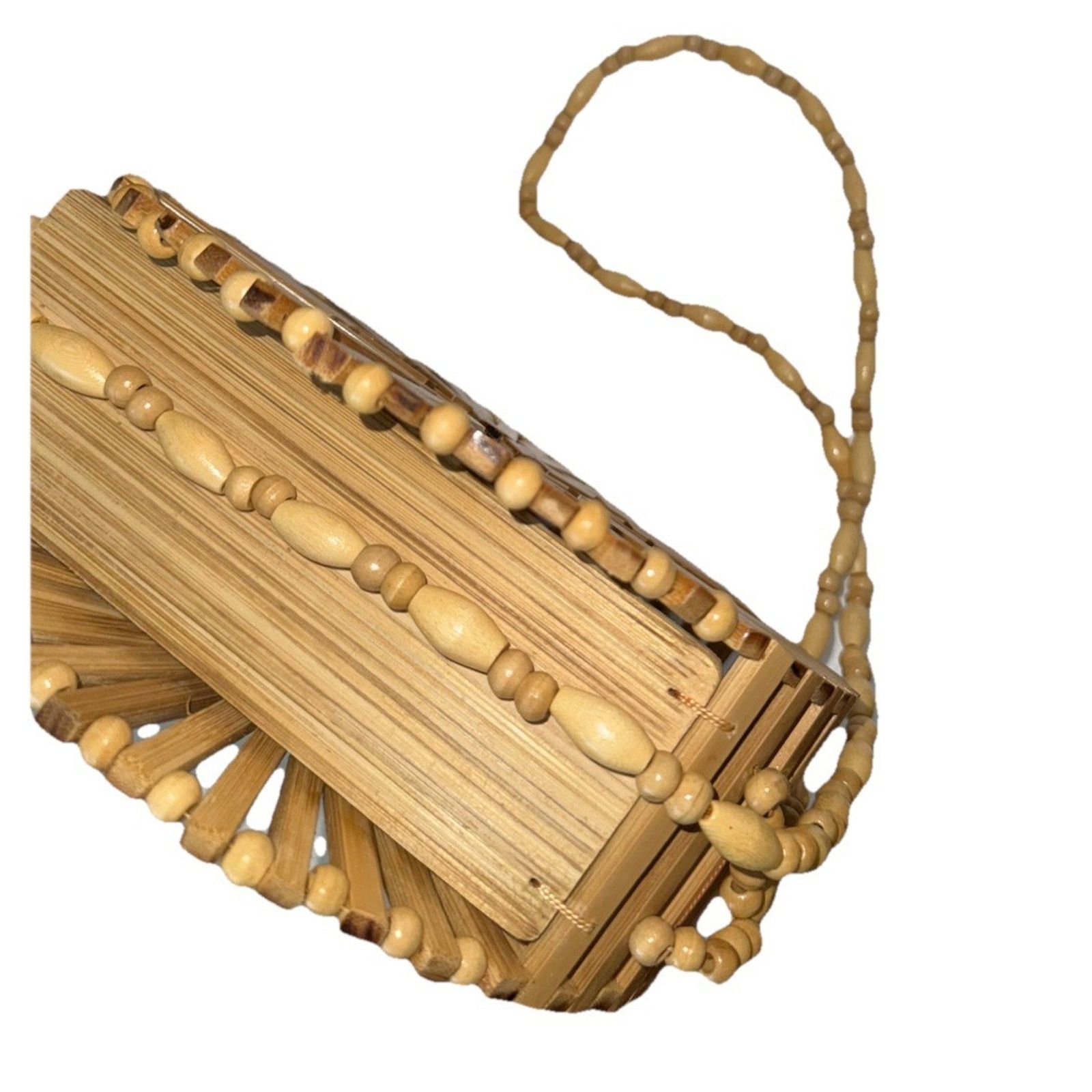 The Unbranded Brand Handmade Bamboo Open Slats Cylinder Purse 8in Shoulder Strap Size ONE SIZE - 4 Thumbnail