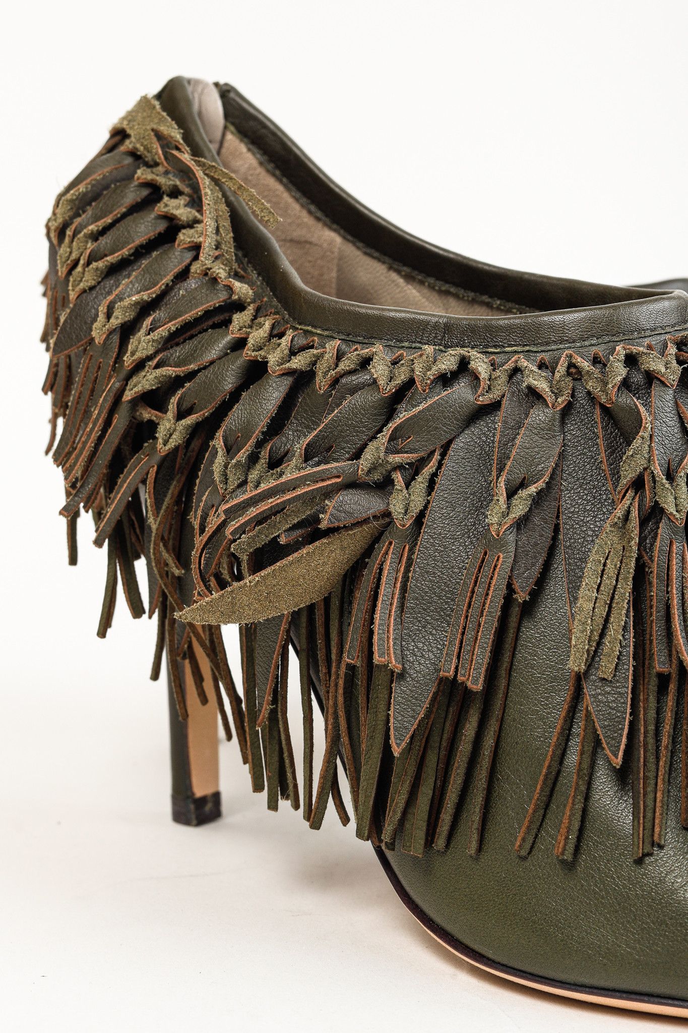 Sergio Rossi Sergio Rossi Green Leather Fringe Peep-Toe Bootie Size US 7.5 / IT 37.5 - 6 Thumbnail