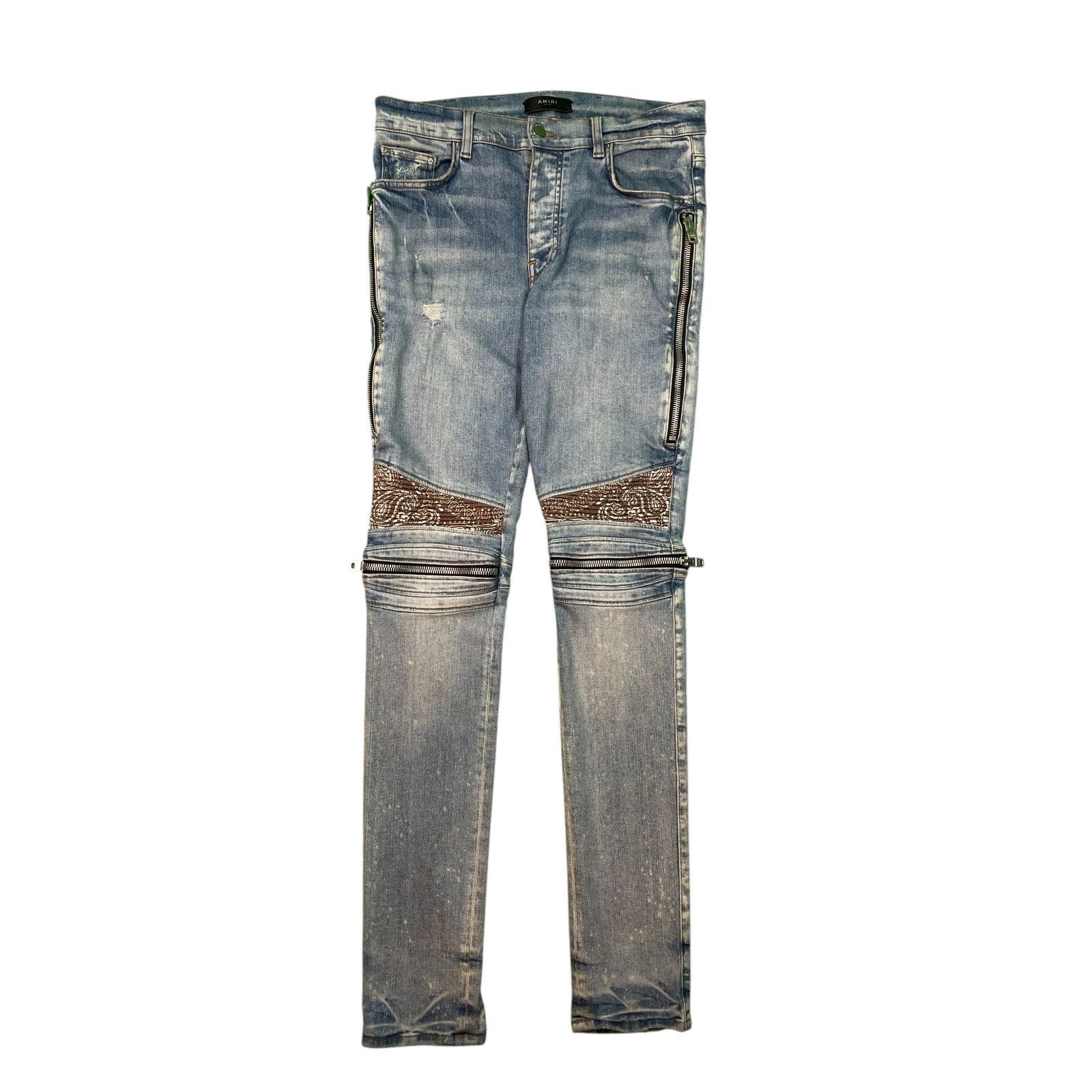 Amiri Amiri MX2 Brown Paisley Patch Light Wash Blue Jeans Size US 33 - 1 Thumbnail