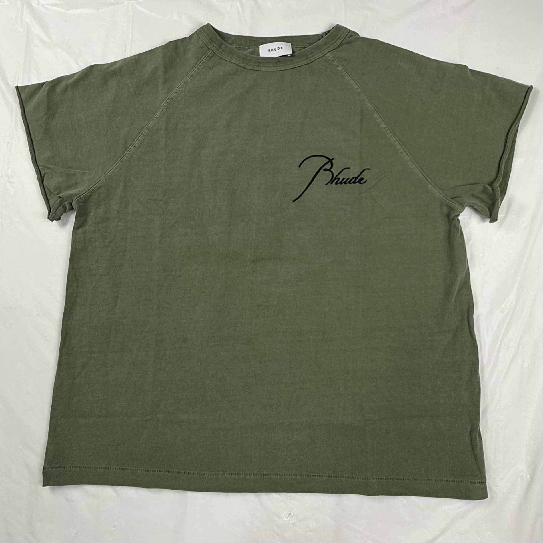 Rhude Rhude Raglan Logo Tee Olive Green Mens XS Script Logo Size US XS / EU 42 / 0 - 2 Thumbnail