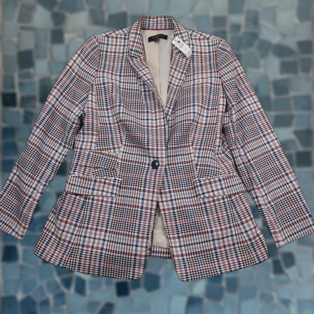 Talbots Blazer Womens 6 Petite Red Plaid Pockets Preppy Professional NWT