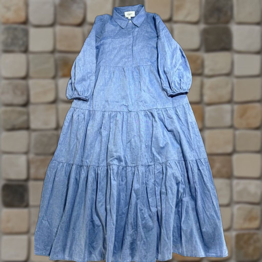 Pomander Place Mabel Maxi Dress Womens Large Blue Cotton Puff Sleeve Casual New