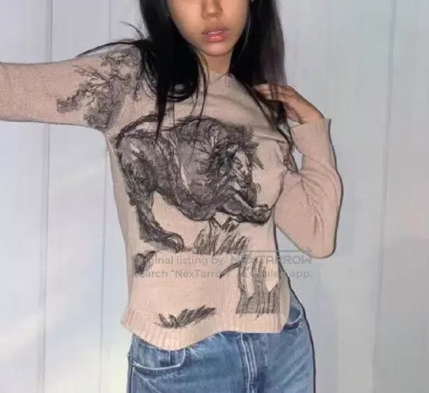 Dior Dior Brown jungle animal inlaid cashmere round-neck long-s Size M / US 6-8 / IT 42-44 - 9 Thumbnail