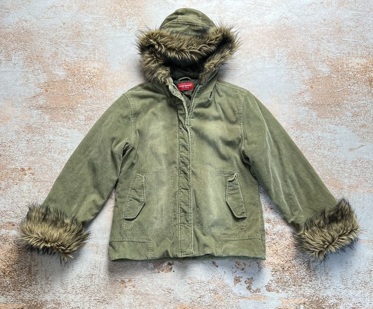 Vintage Japanese cord khaki jacket with fur