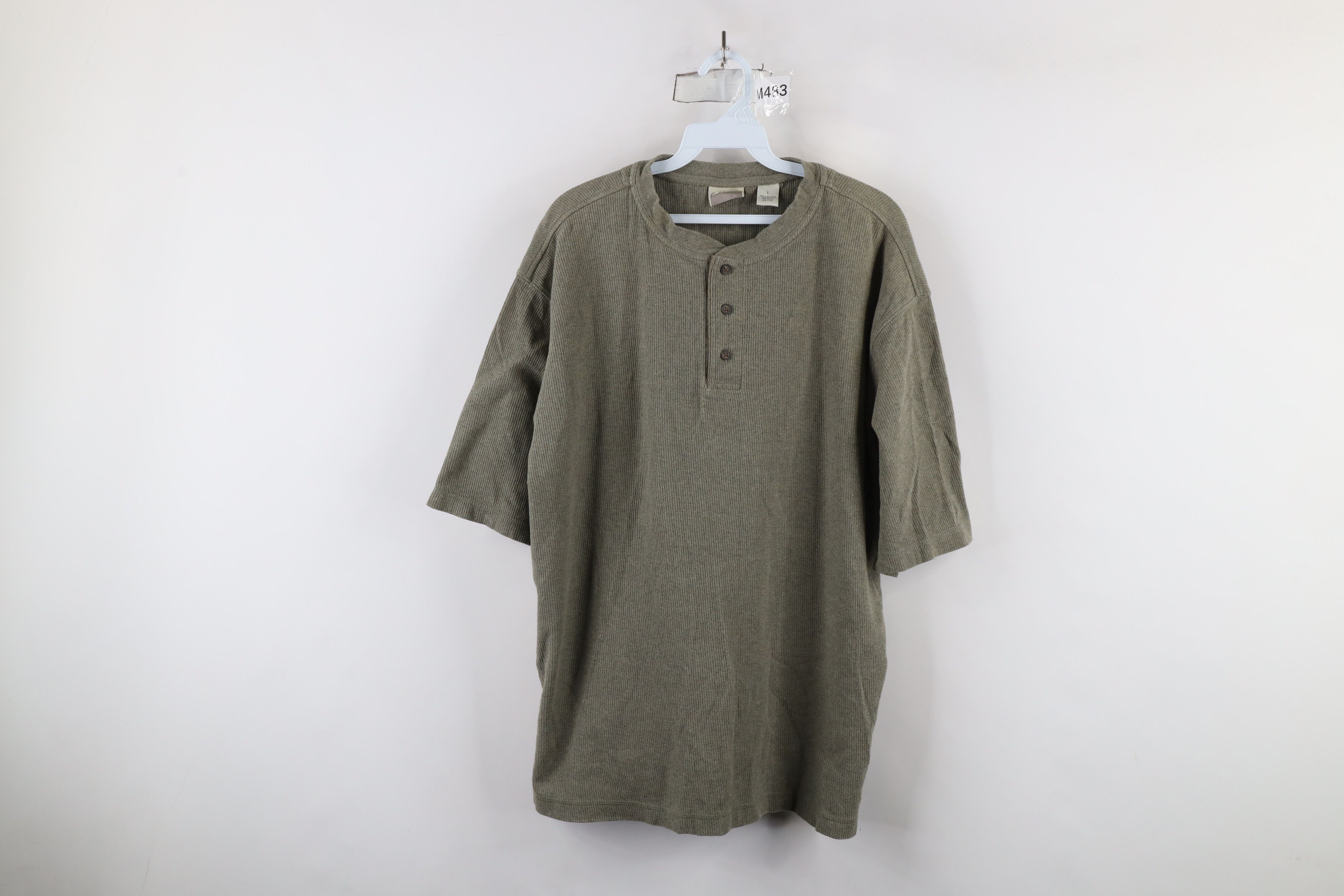 Vintage Vintage 90s Streetwear Ribbed Knit Henley T-Shirt Green Size US L / EU 52-54 / 3 - 1 Thumbnail