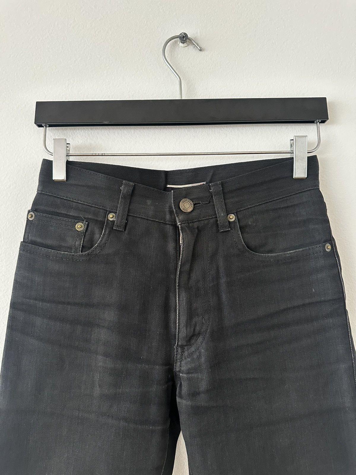 Saint Laurent Paris SS14 D05 Black Raw Denim High Waisted Skinny Jeans Size US 27 - 3 Thumbnail