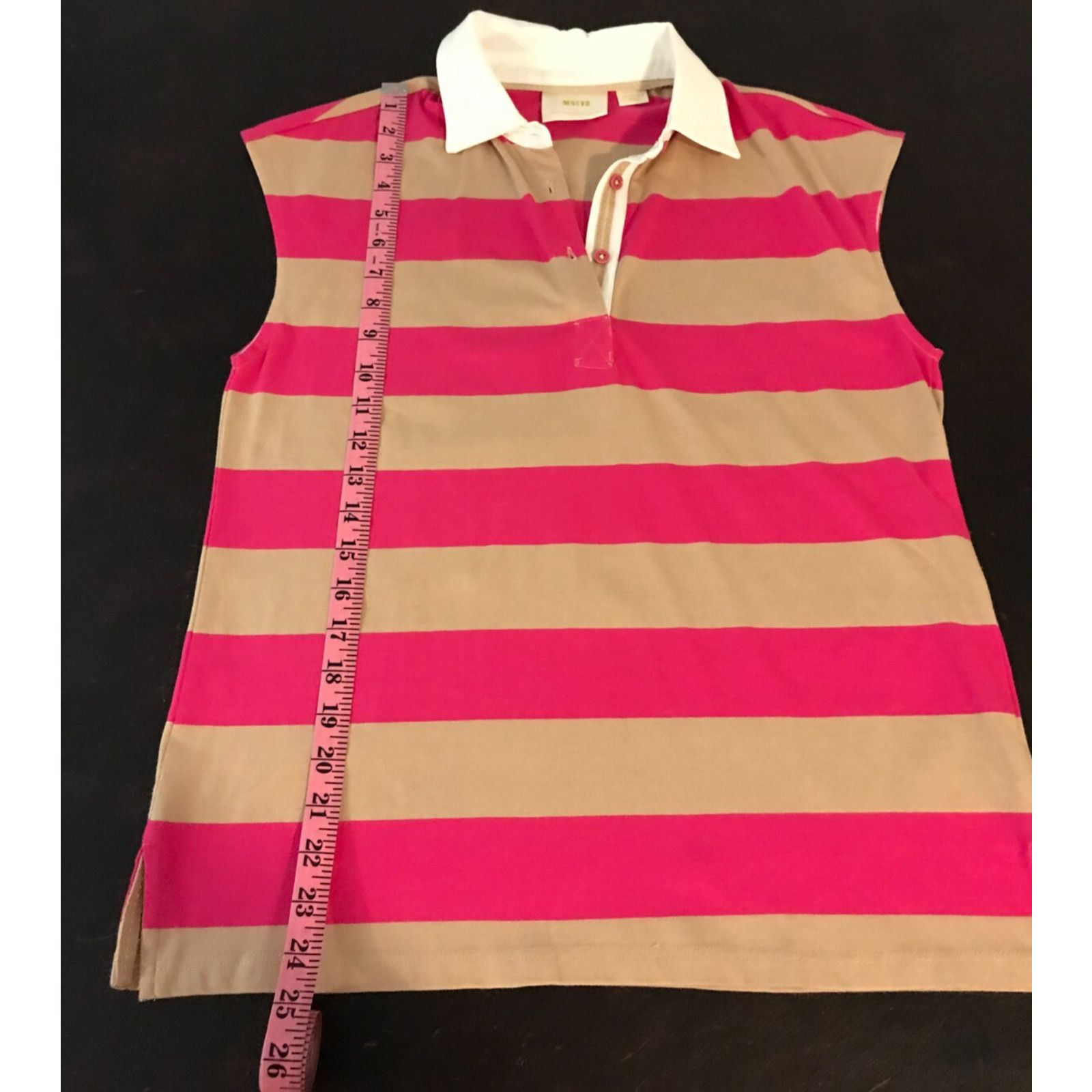 Anthropologie Anthropologie Maeve Porter Striped Sleeveless Pink Tan Polo Size XS / US 0-2 / IT 36-38 - 6 Thumbnail