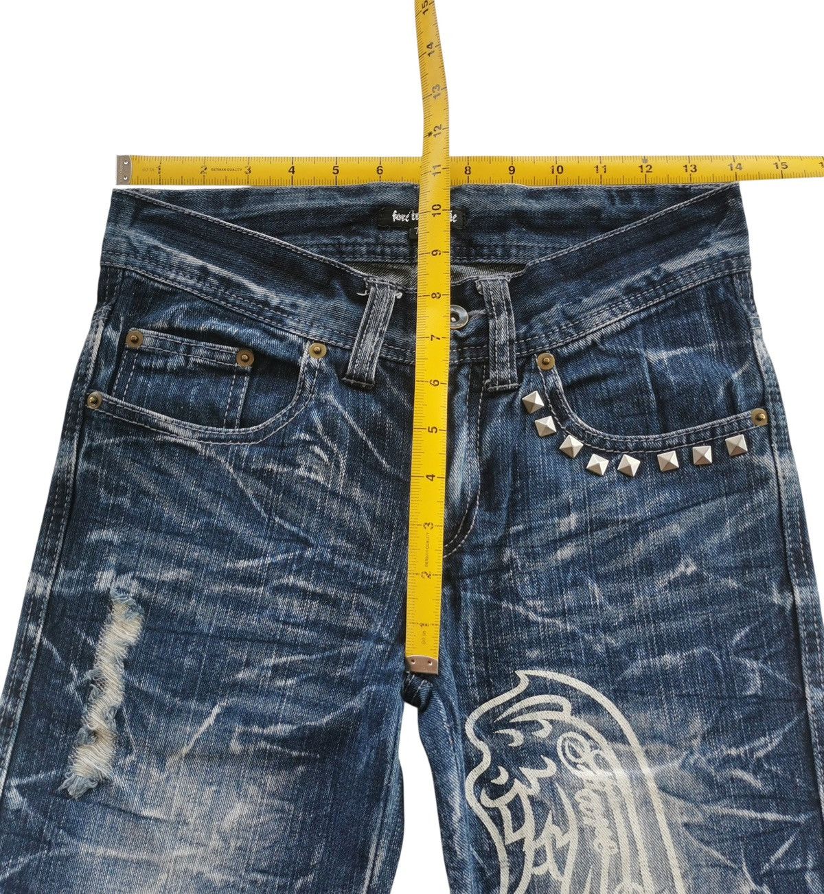 Japanese Brand White Wing Studded Denim Jeans Whiskered,Back Zippers Size US 28 / EU 44 - 9 Thumbnail