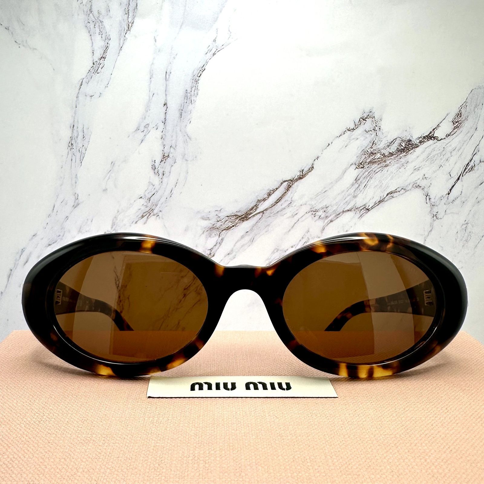 Miu Miu New MIU MIU Sunglasses Brown Tortoise Oval Womens Reverie Size ONE SIZE - 22 Thumbnail