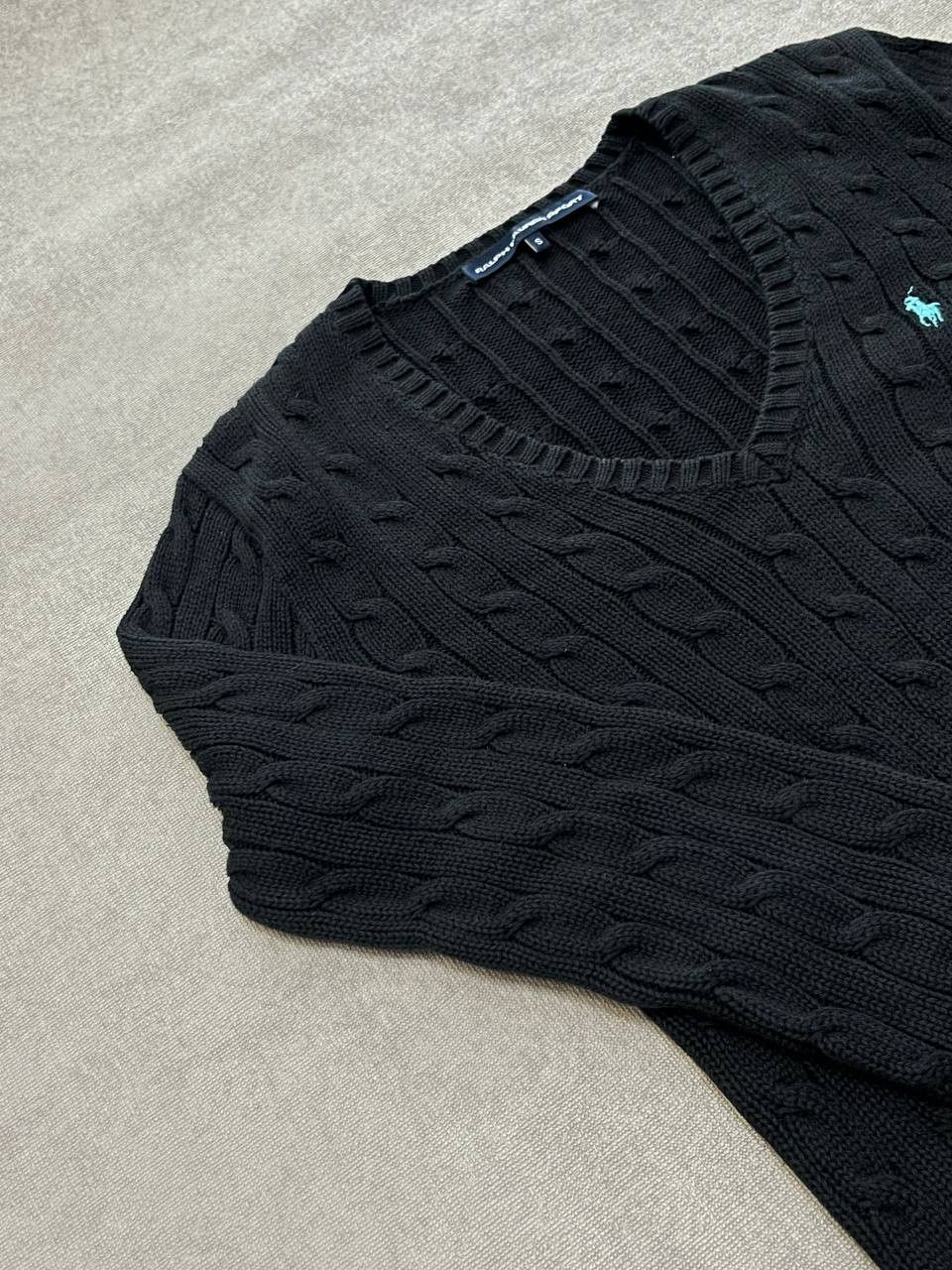 Polo Ralph Lauren Polo Ralph Lauren V - Neck Cable Knit Sweater Black Women`s Size S / US 4 / IT 40 - 3 Thumbnail