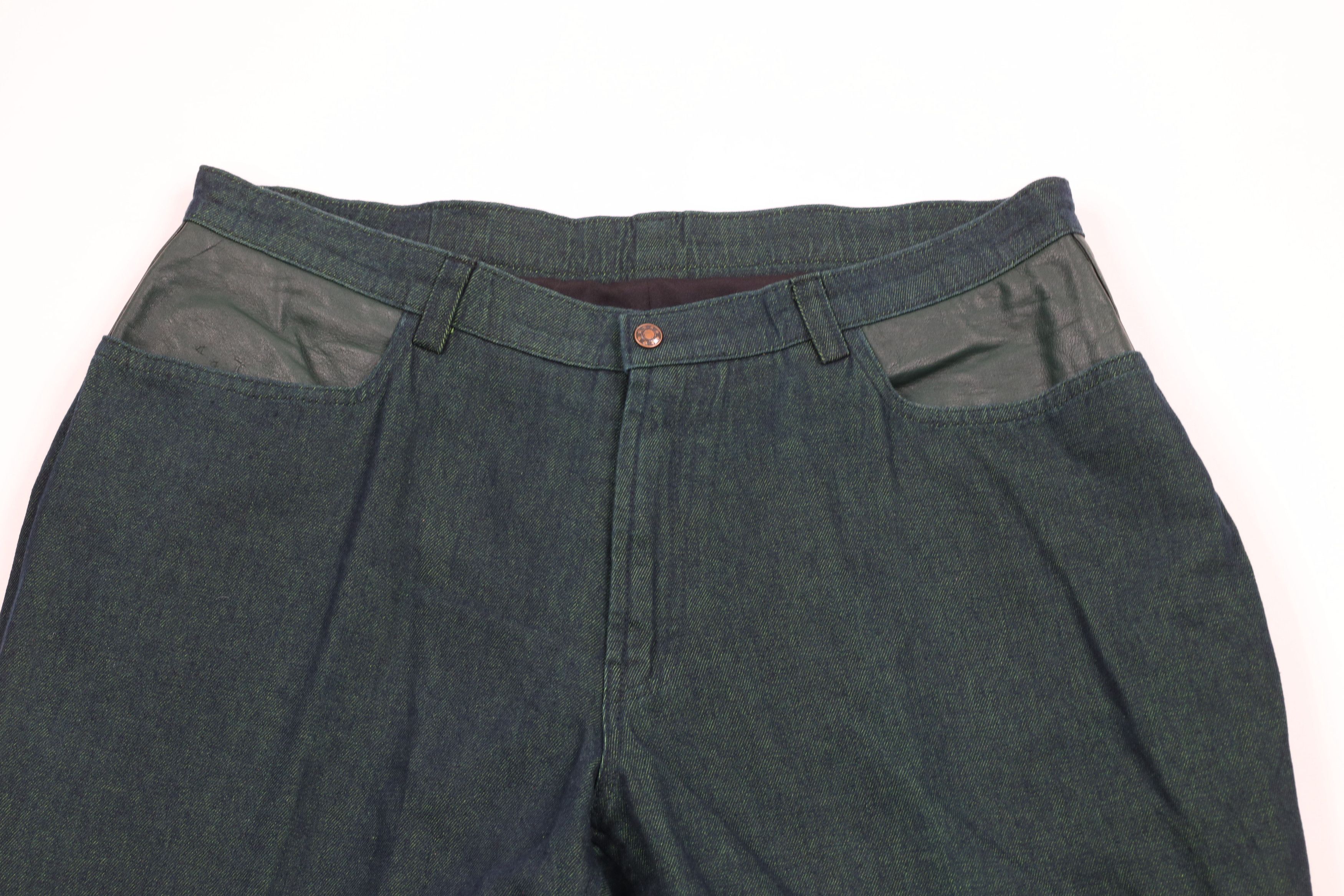 Vintage Vintage 90s Streetwear Trim Wide Leg Denim Jeans Green Size US 38 / EU 54 - 2 Thumbnail