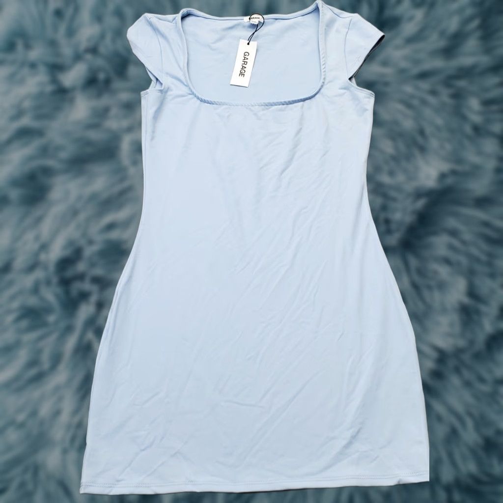 Garage Garage Mini Dress Womens PS Blue Stretch Square Neck Short Sleeve Beltless Size S / US 4 / IT 40 - 1 Thumbnail