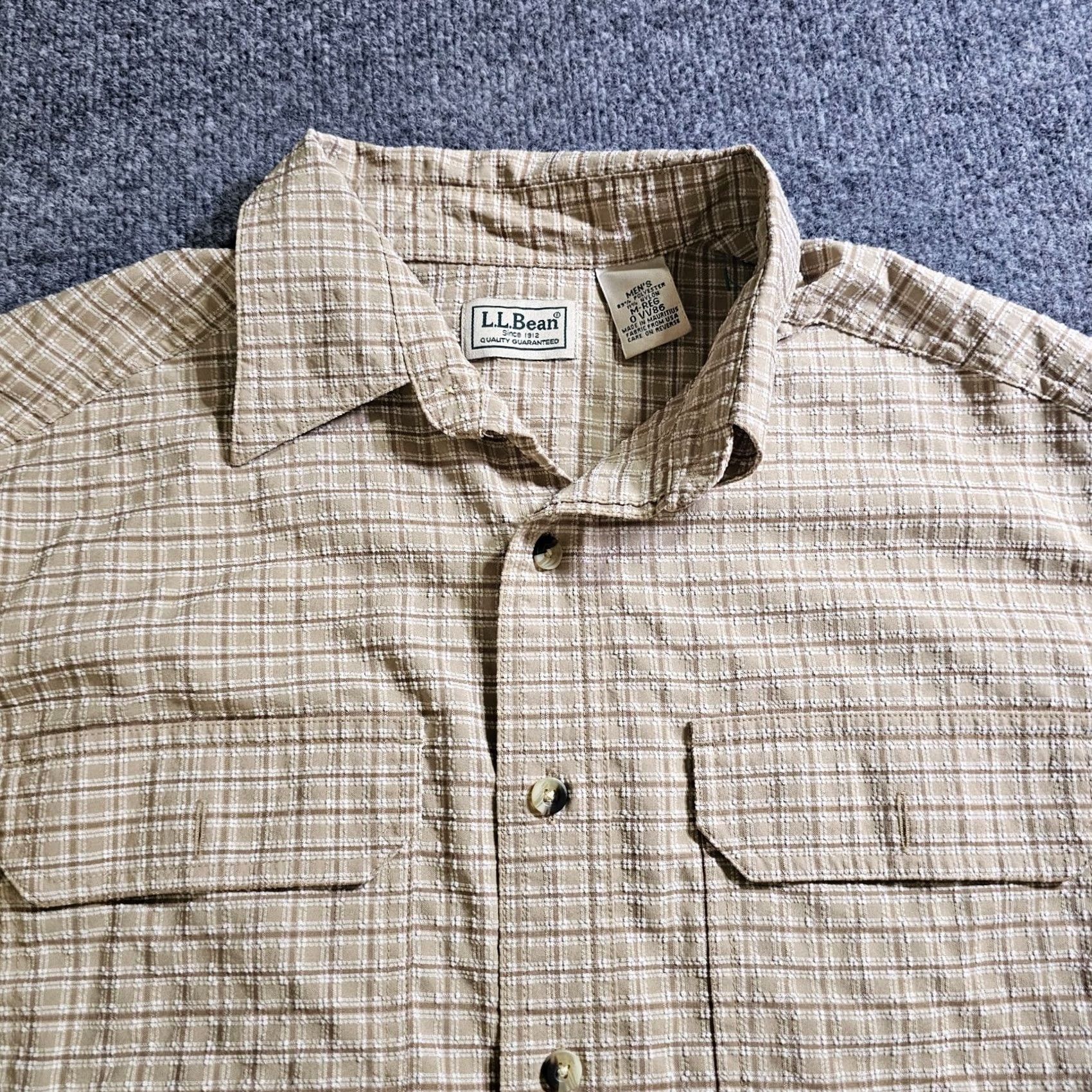 Vintage L.L. Bean Shirt Mens Medium Beige Plaid Button-Up Long Sleeve Casual Texture Size US M / EU 48-50 / 2 - 2 Thumbnail